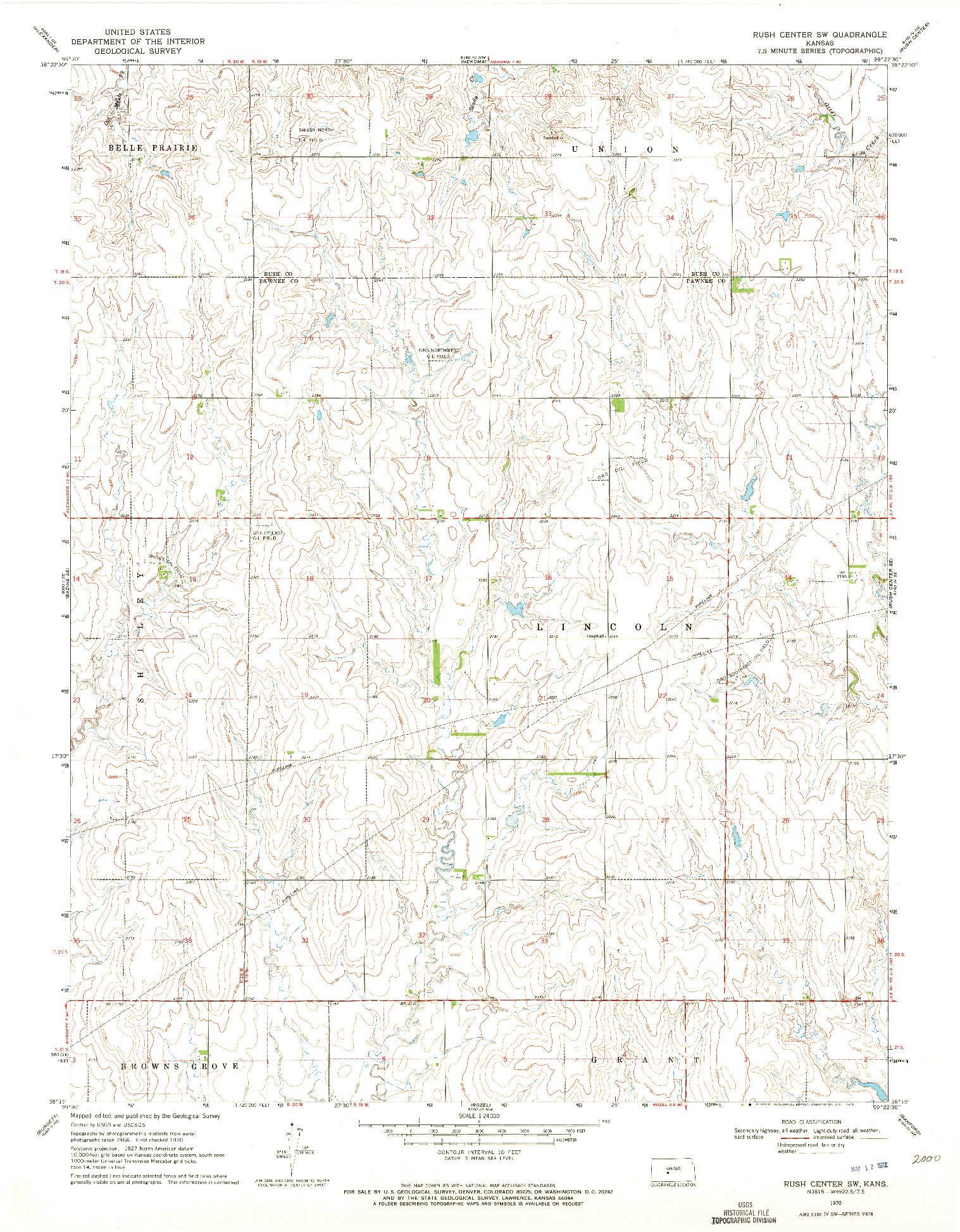 USGS 1:24000-SCALE QUADRANGLE FOR RUSH CENTER SW, KS 1970