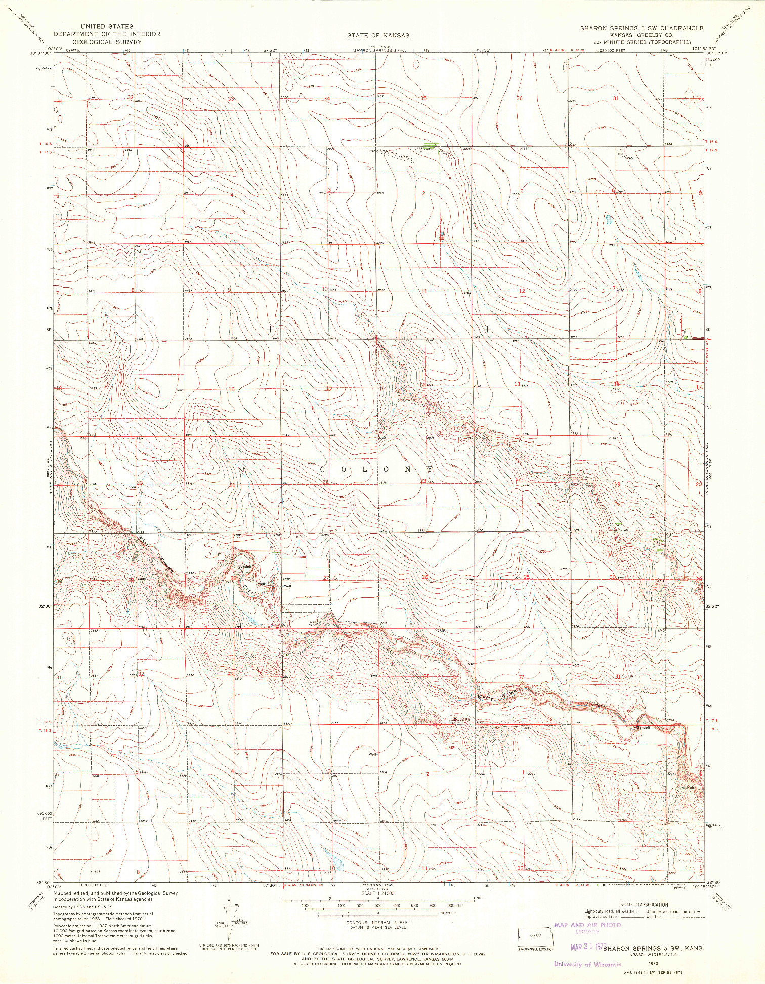 USGS 1:24000-SCALE QUADRANGLE FOR SHARON SPRINGS 3 SW, KS 1970