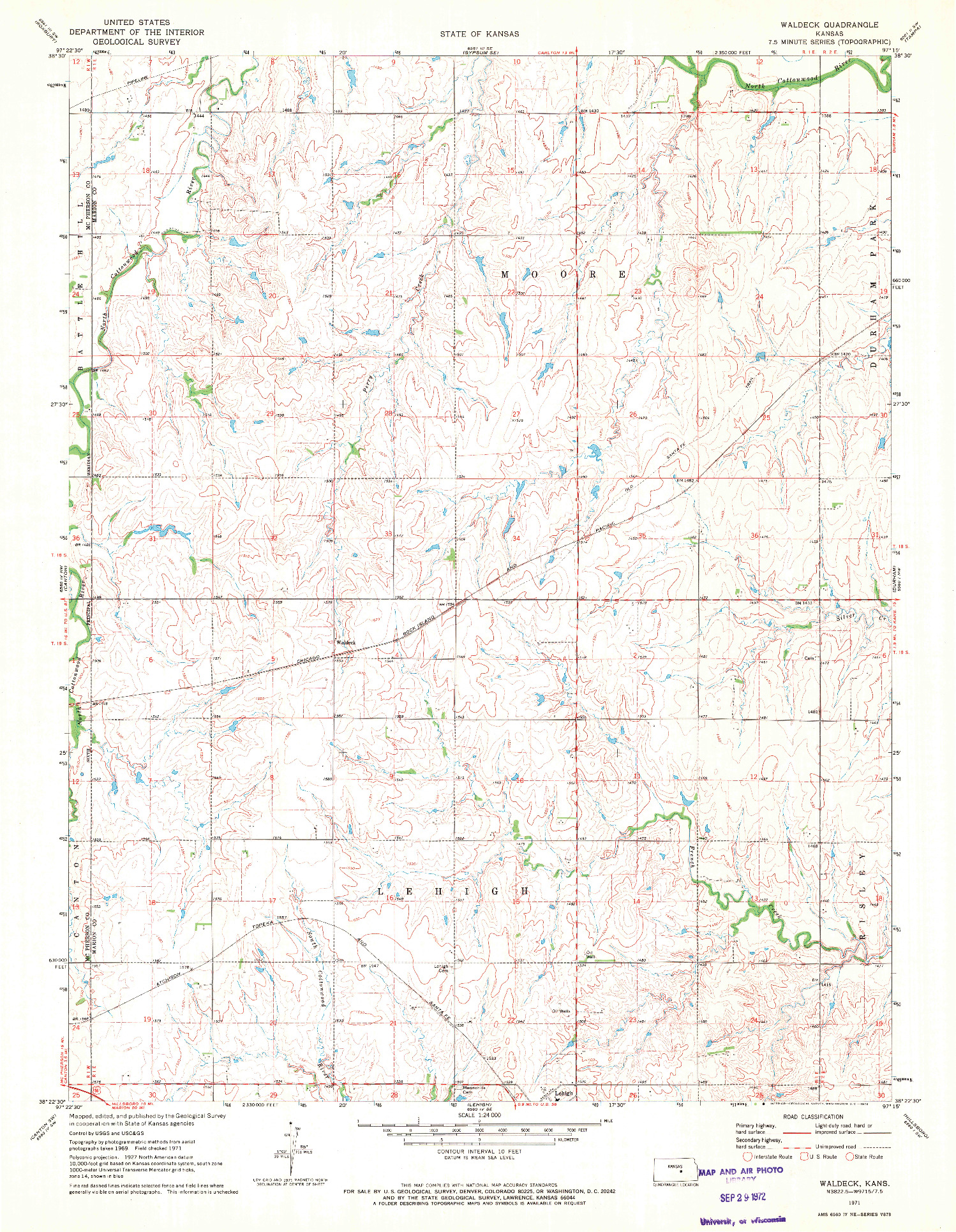 USGS 1:24000-SCALE QUADRANGLE FOR WALDECK, KS 1971