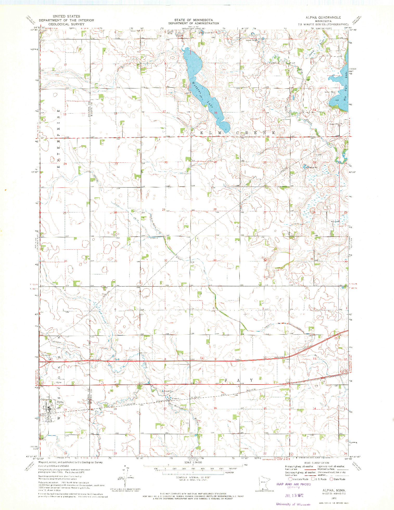 USGS 1:24000-SCALE QUADRANGLE FOR ALPHA, MN 1970