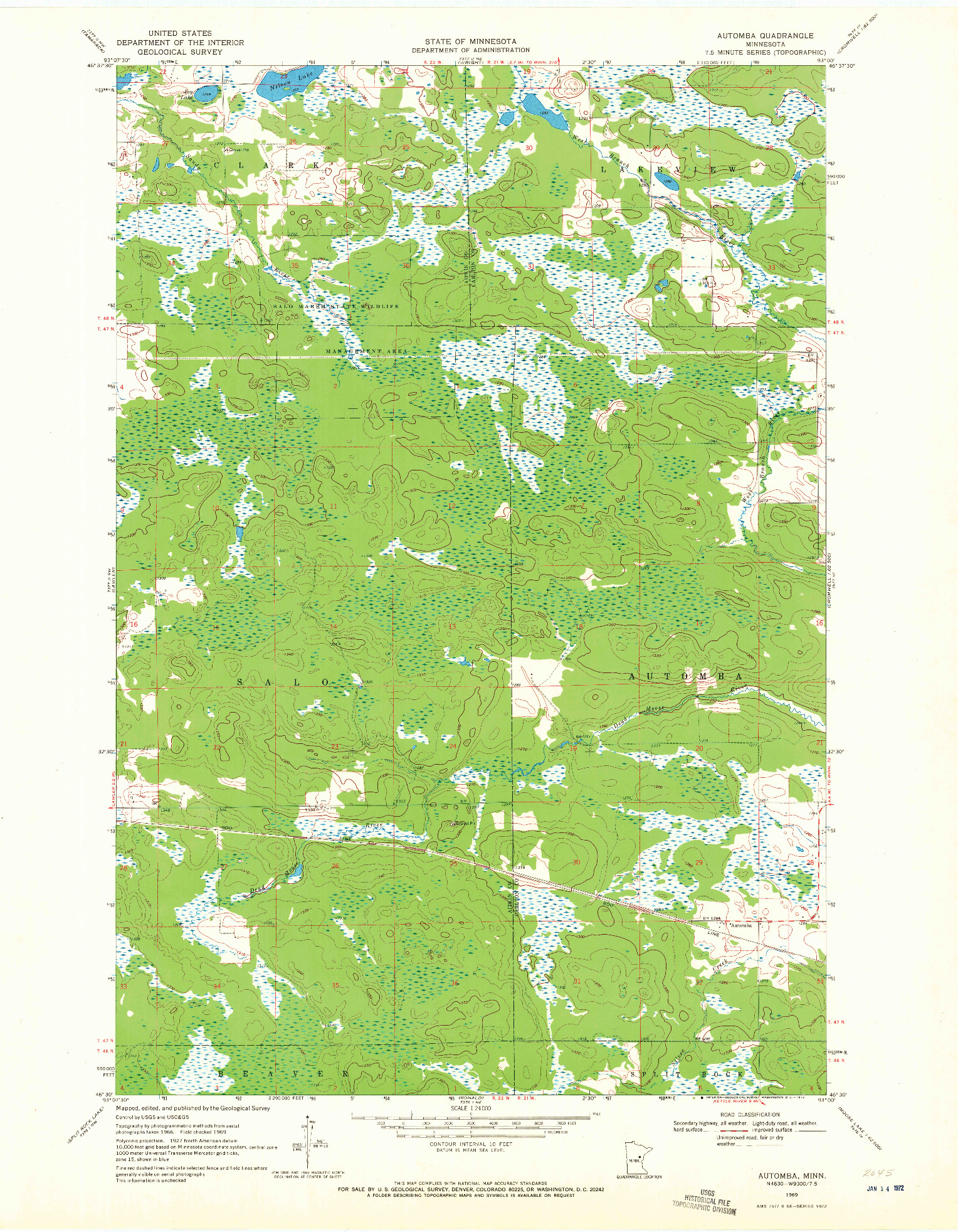 USGS 1:24000-SCALE QUADRANGLE FOR AUTOMBA, MN 1969