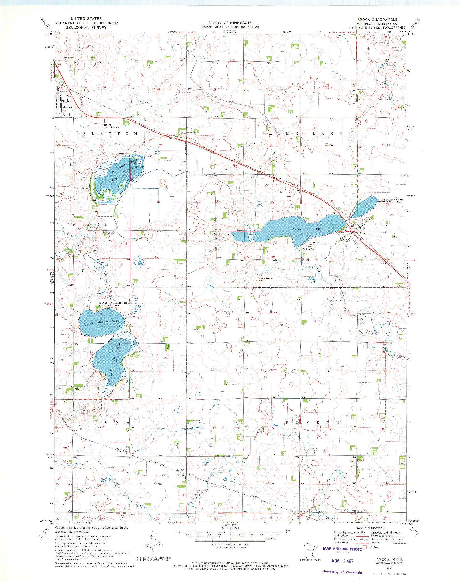 USGS 1:24000-SCALE QUADRANGLE FOR AVOCA, MN 1970