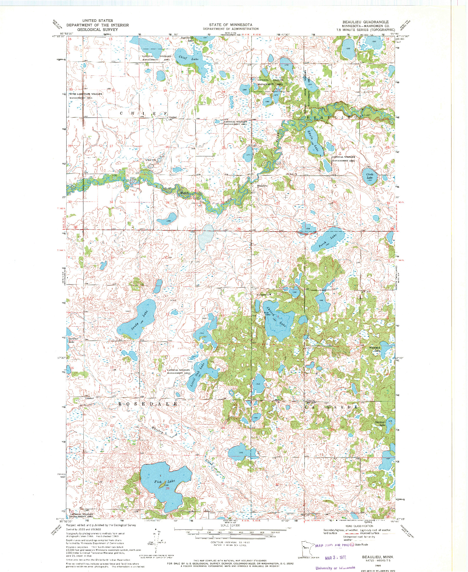 USGS 1:24000-SCALE QUADRANGLE FOR BEAULIEU, MN 1969
