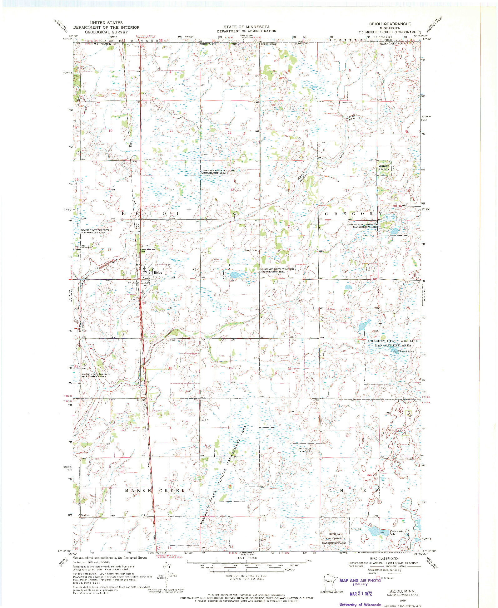 USGS 1:24000-SCALE QUADRANGLE FOR BEJOU, MN 1969