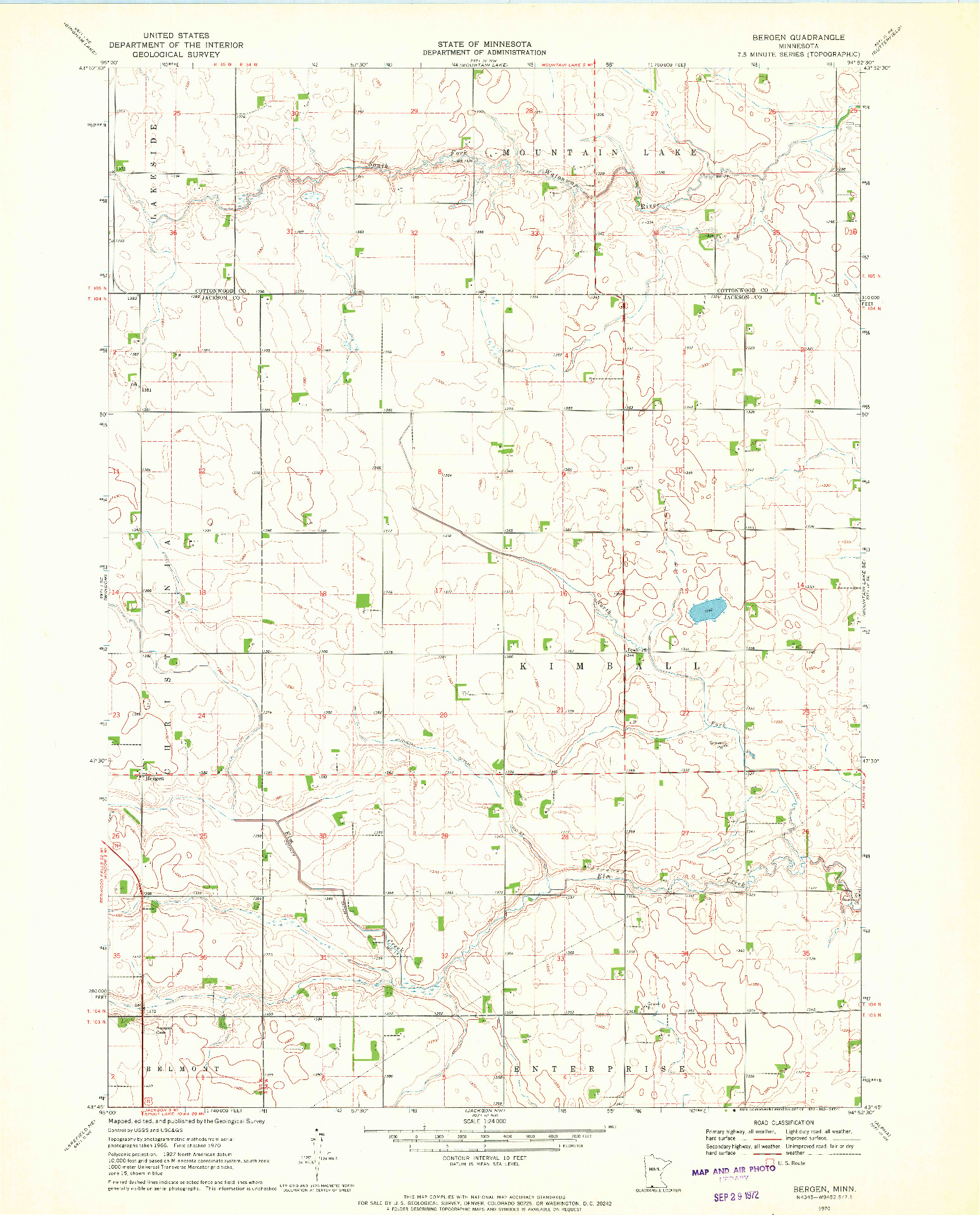 USGS 1:24000-SCALE QUADRANGLE FOR BERGEN, MN 1970