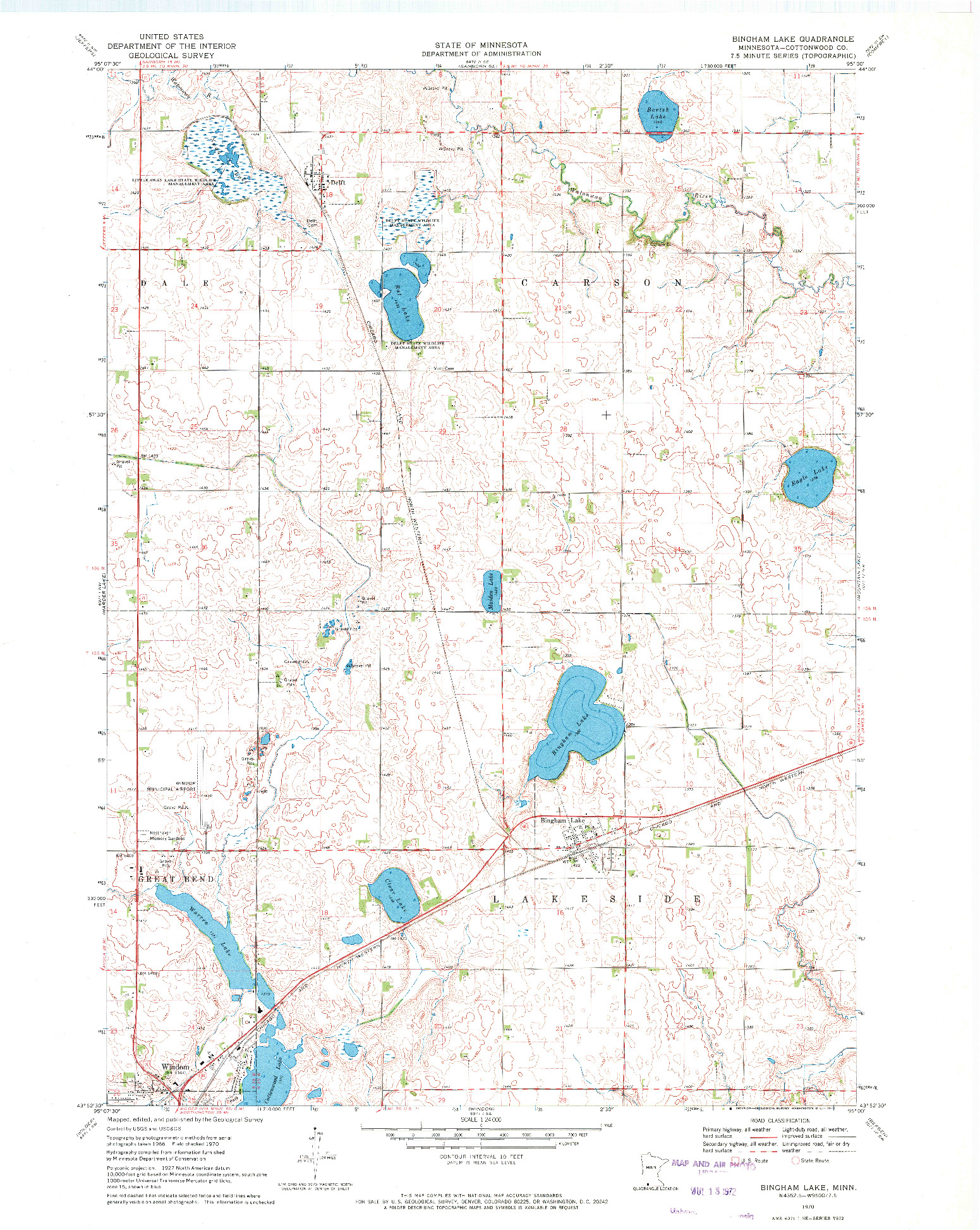 USGS 1:24000-SCALE QUADRANGLE FOR BINGHAM LAKE, MN 1970