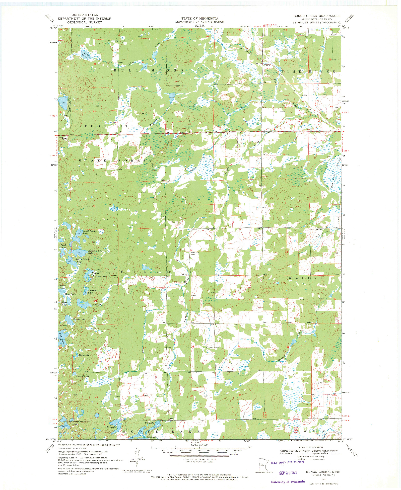 USGS 1:24000-SCALE QUADRANGLE FOR BUNGO CREEK, MN 1970