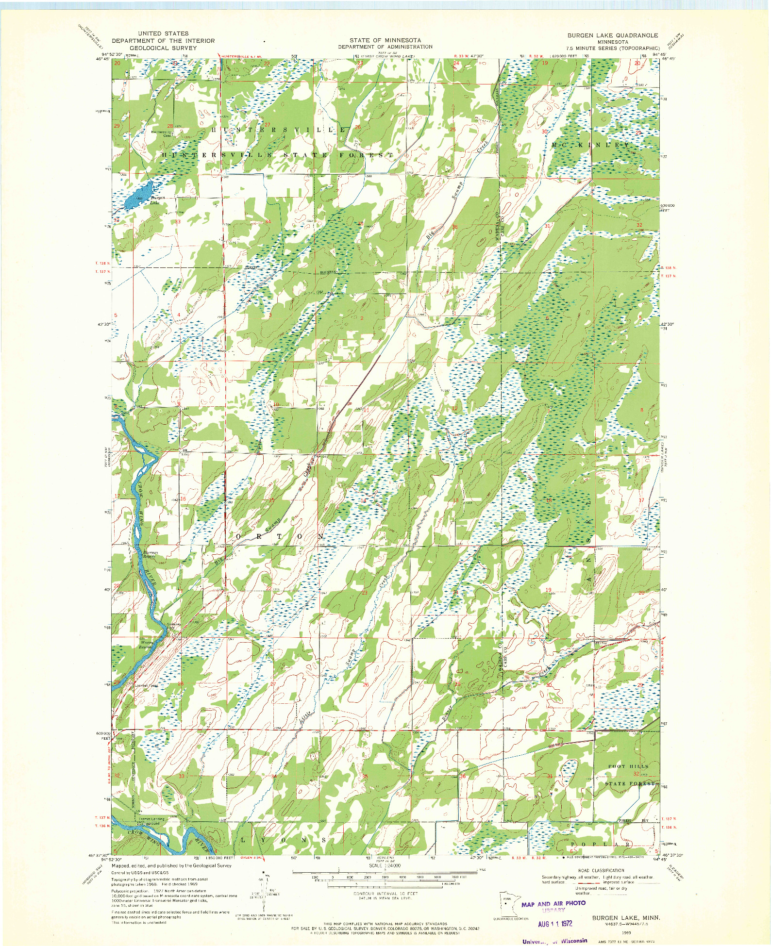 USGS 1:24000-SCALE QUADRANGLE FOR BURGEN LAKE, MN 1969
