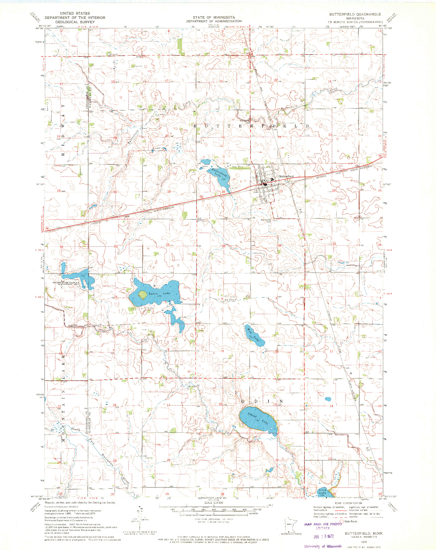 USGS 1:24000-SCALE QUADRANGLE FOR BUTTERFIELD, MN 1970