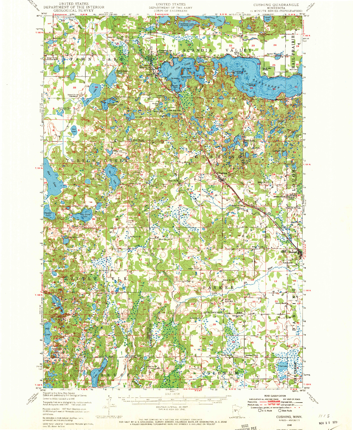 USGS 1:62500-SCALE QUADRANGLE FOR CUSHING, MN 1948