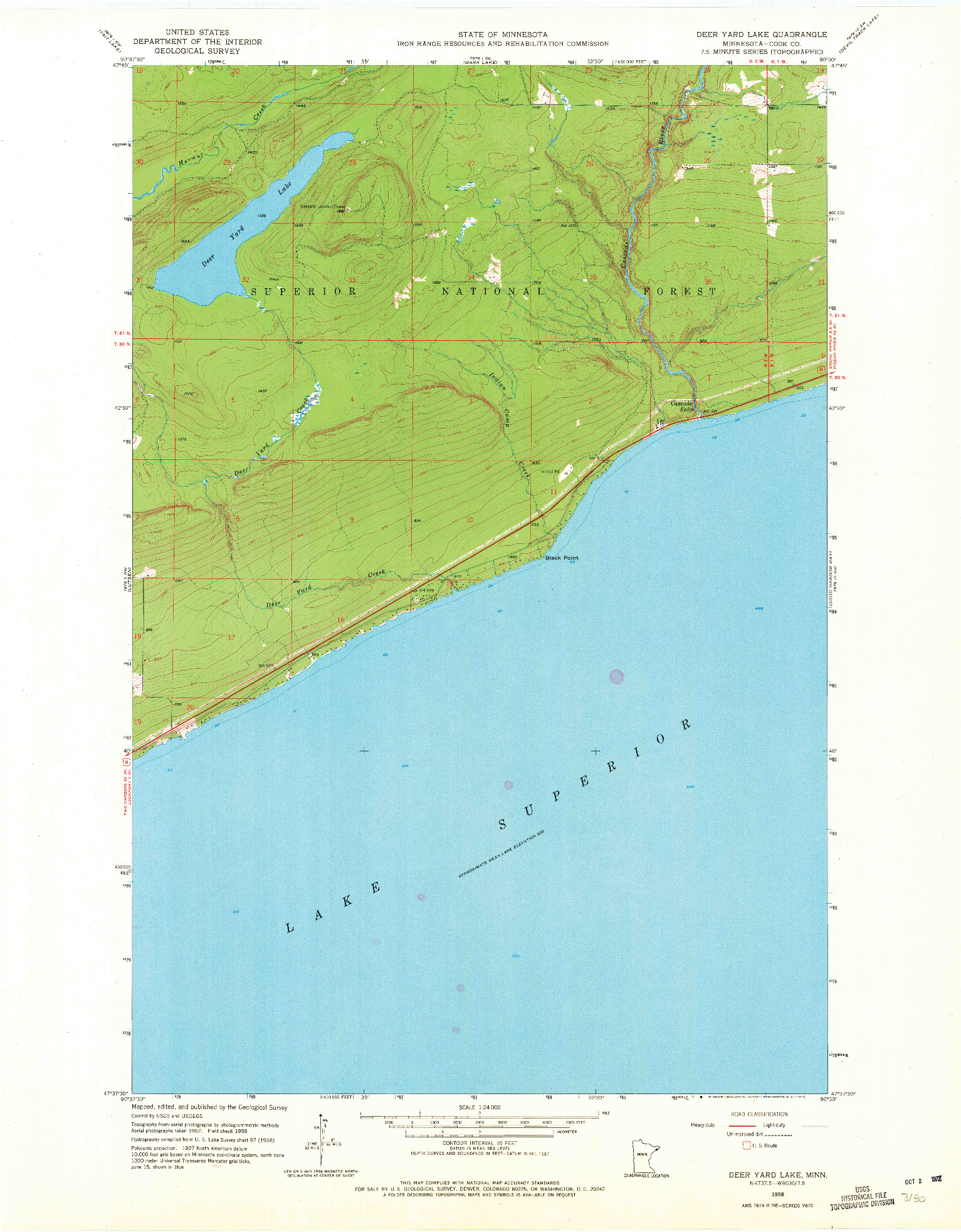 USGS 1:24000-SCALE QUADRANGLE FOR DEER YARD LAKE, MN 1958