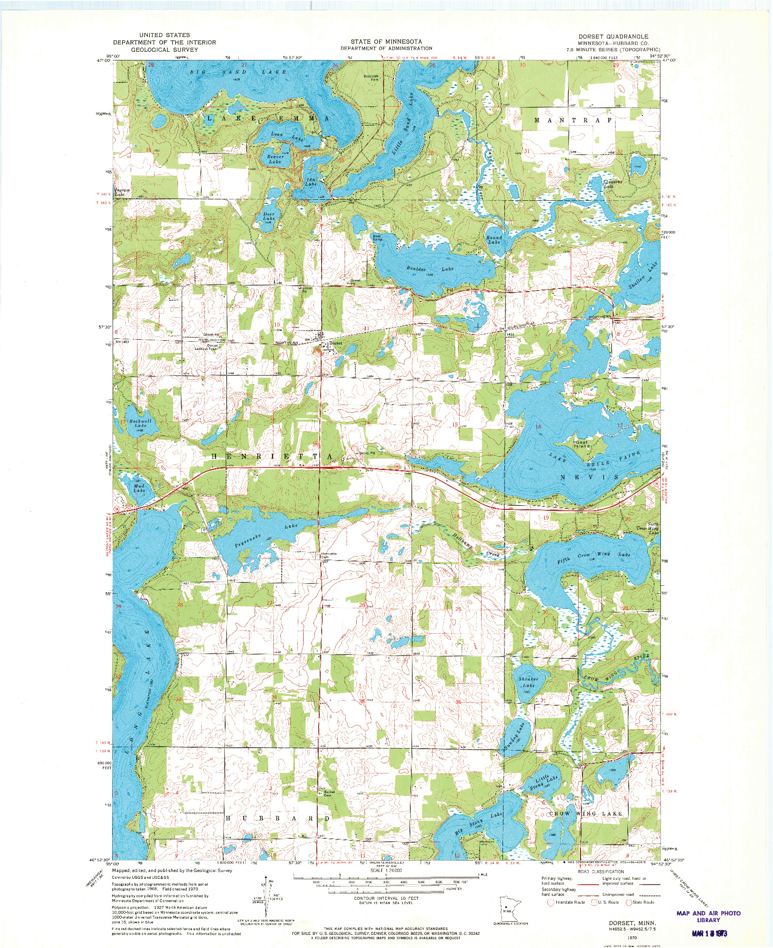 USGS 1:24000-SCALE QUADRANGLE FOR DORSET, MN 1970