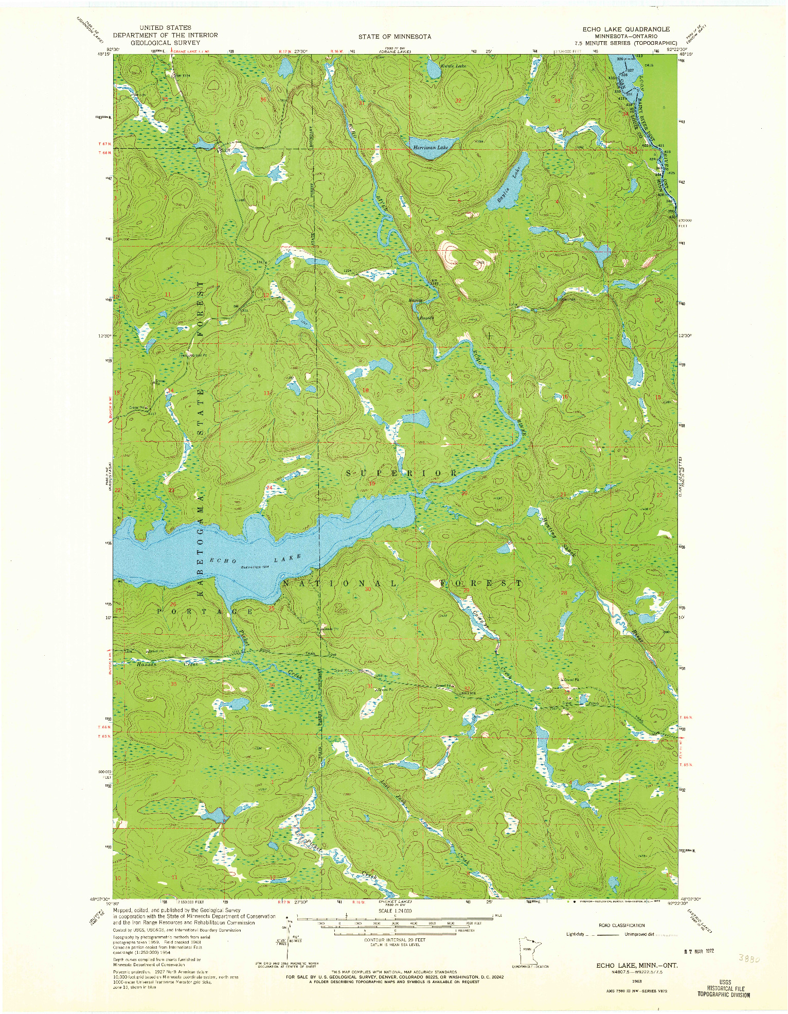 USGS 1:24000-SCALE QUADRANGLE FOR ECHO LAKE, MN 1963