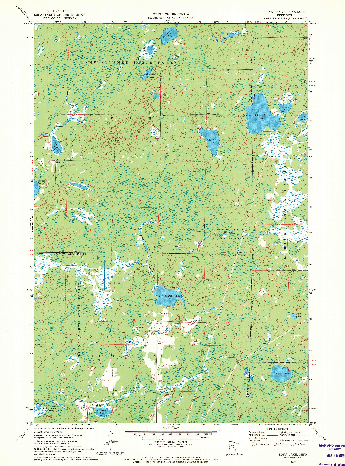 USGS 1:24000-SCALE QUADRANGLE FOR EDNA LAKE, MN 1970