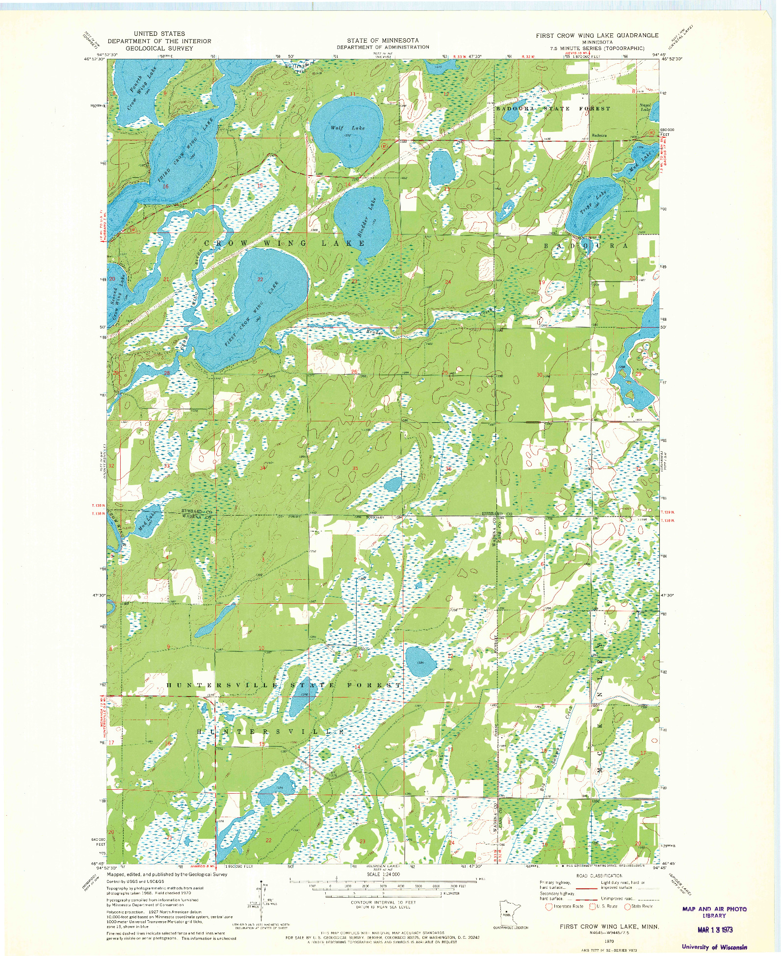 USGS 1:24000-SCALE QUADRANGLE FOR FIRST CROW WING LAKE, MN 1970