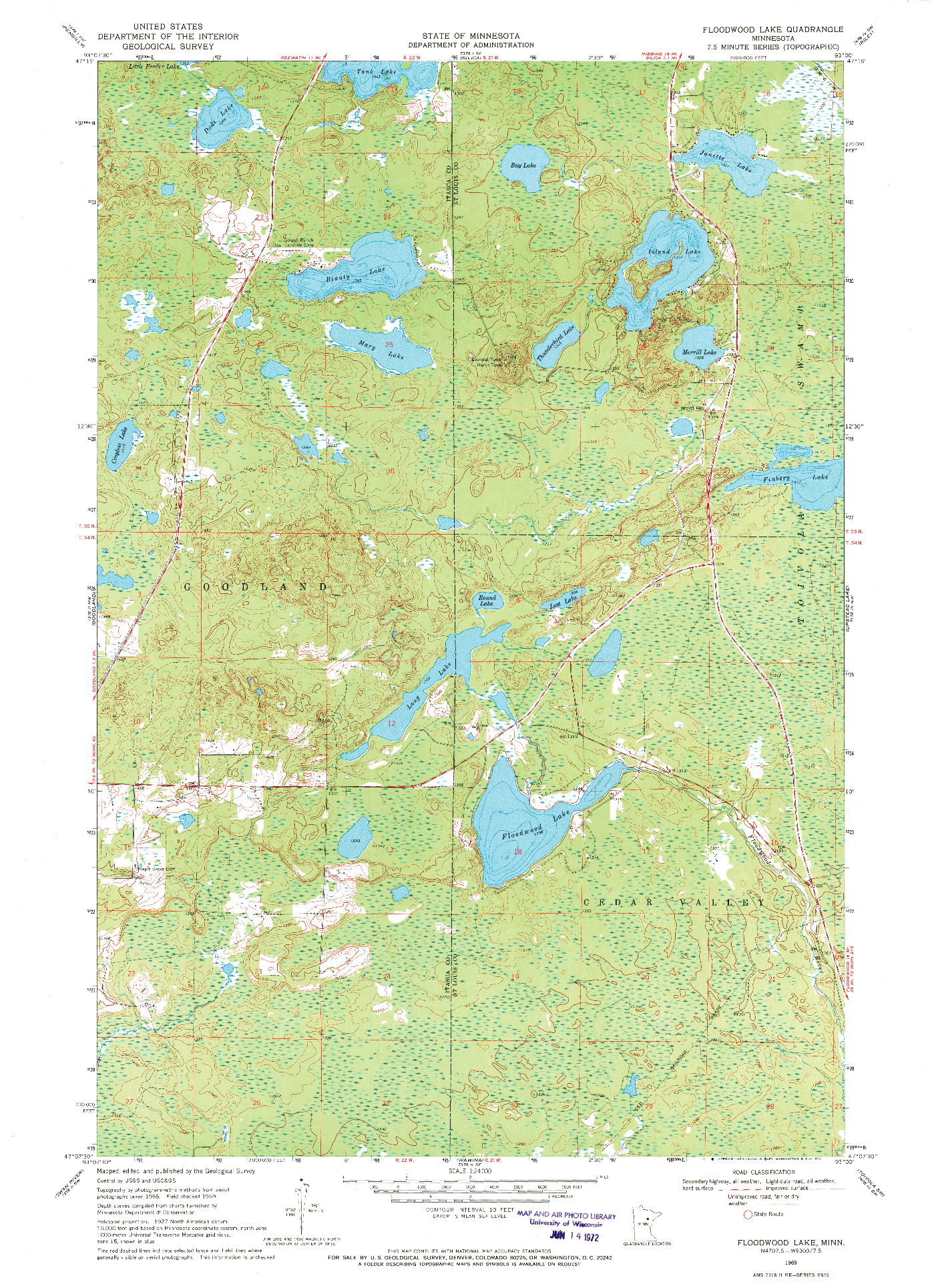 USGS 1:24000-SCALE QUADRANGLE FOR FLOODWOOD LAKE, MN 1969