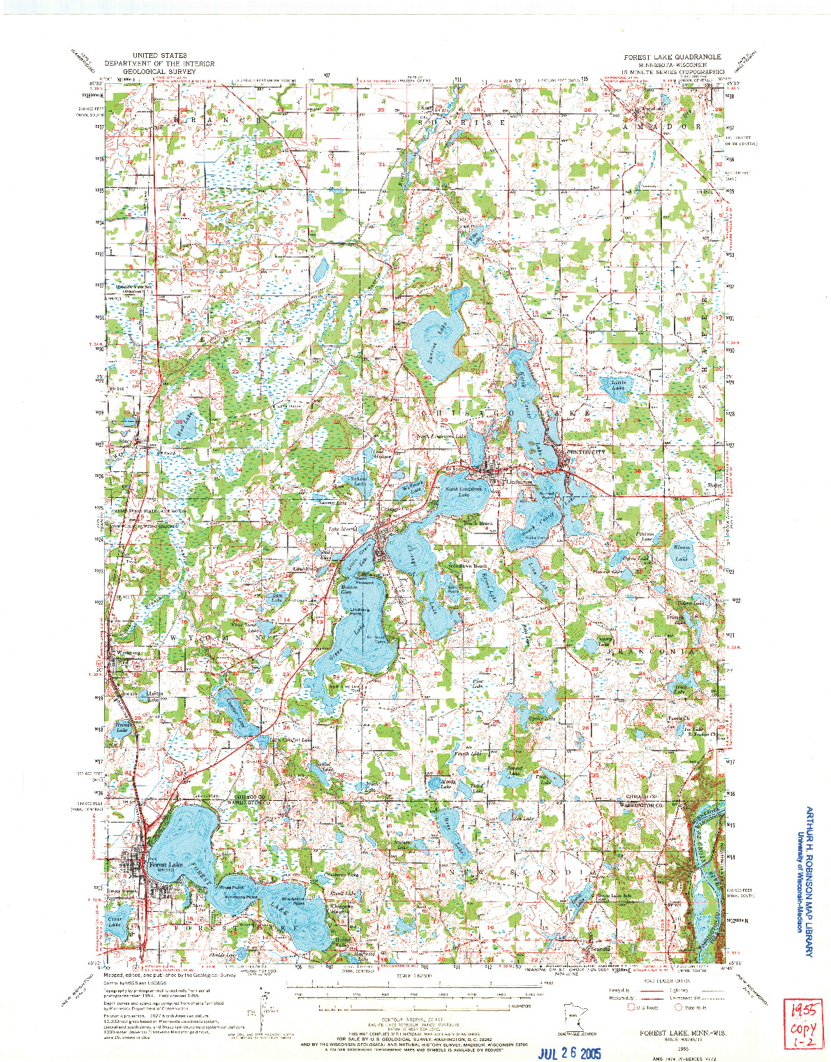 USGS 1:62500-SCALE QUADRANGLE FOR FOREST LAKE, MN 1955