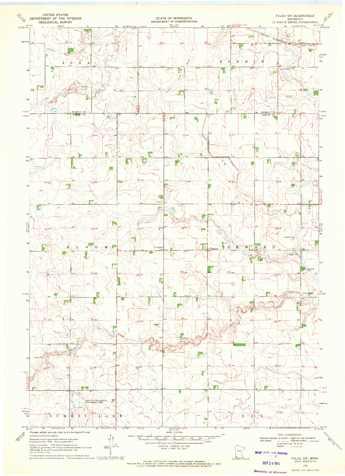 USGS 1:24000-SCALE QUADRANGLE FOR FULDA SW, MN 1970