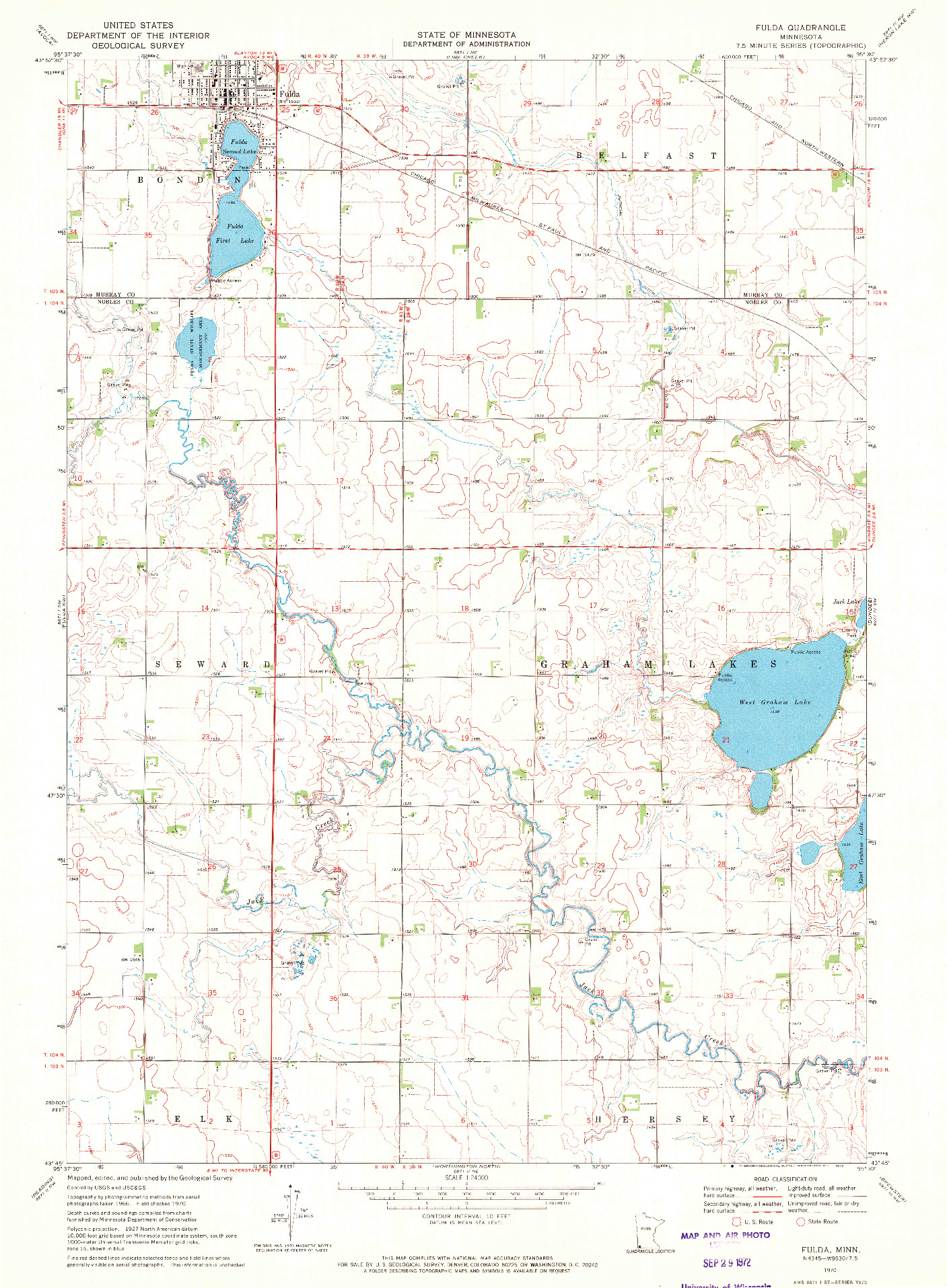 USGS 1:24000-SCALE QUADRANGLE FOR FULDA, MN 1970