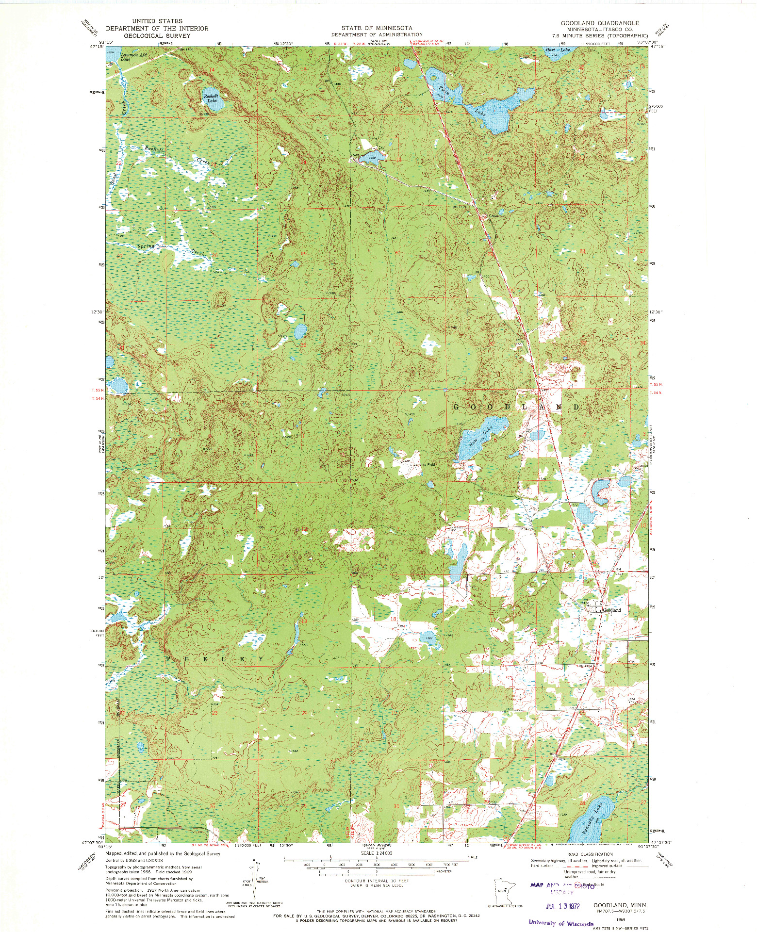 USGS 1:24000-SCALE QUADRANGLE FOR GOODLAND, MN 1969