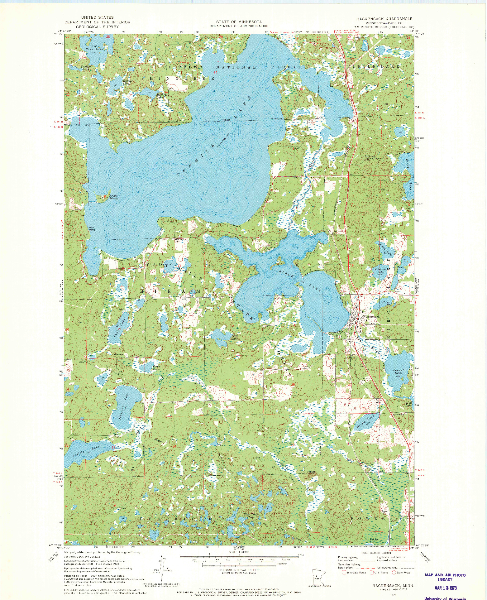 USGS 1:24000-SCALE QUADRANGLE FOR HACKENSACK, MN 1970