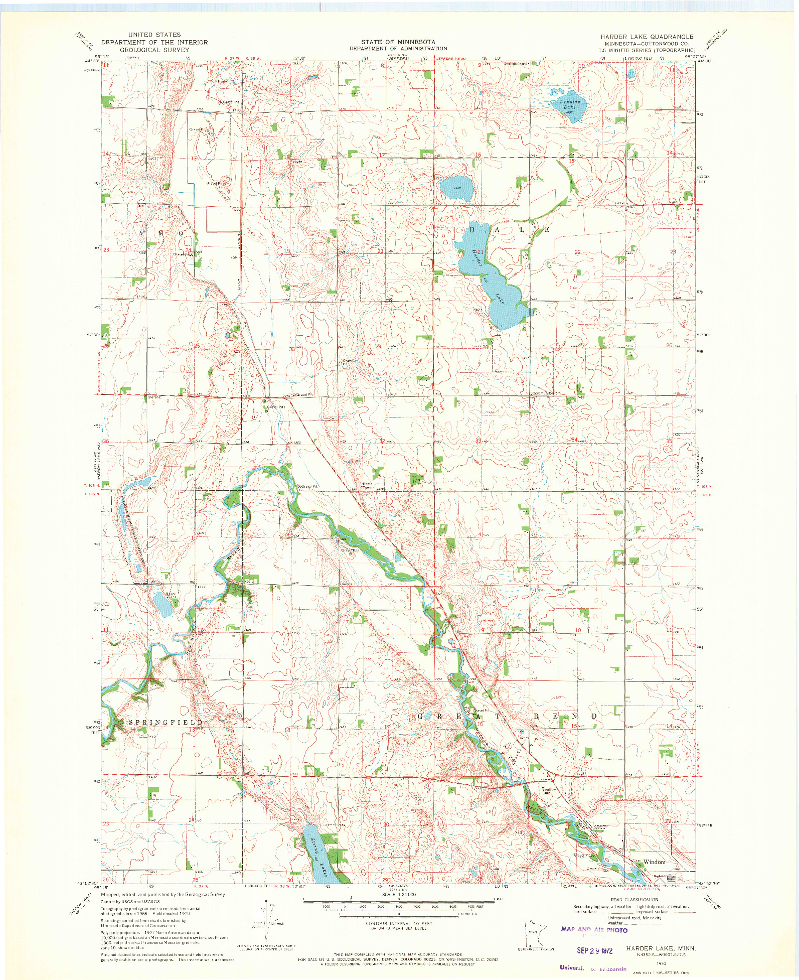 USGS 1:24000-SCALE QUADRANGLE FOR HARDER LAKE, MN 1970