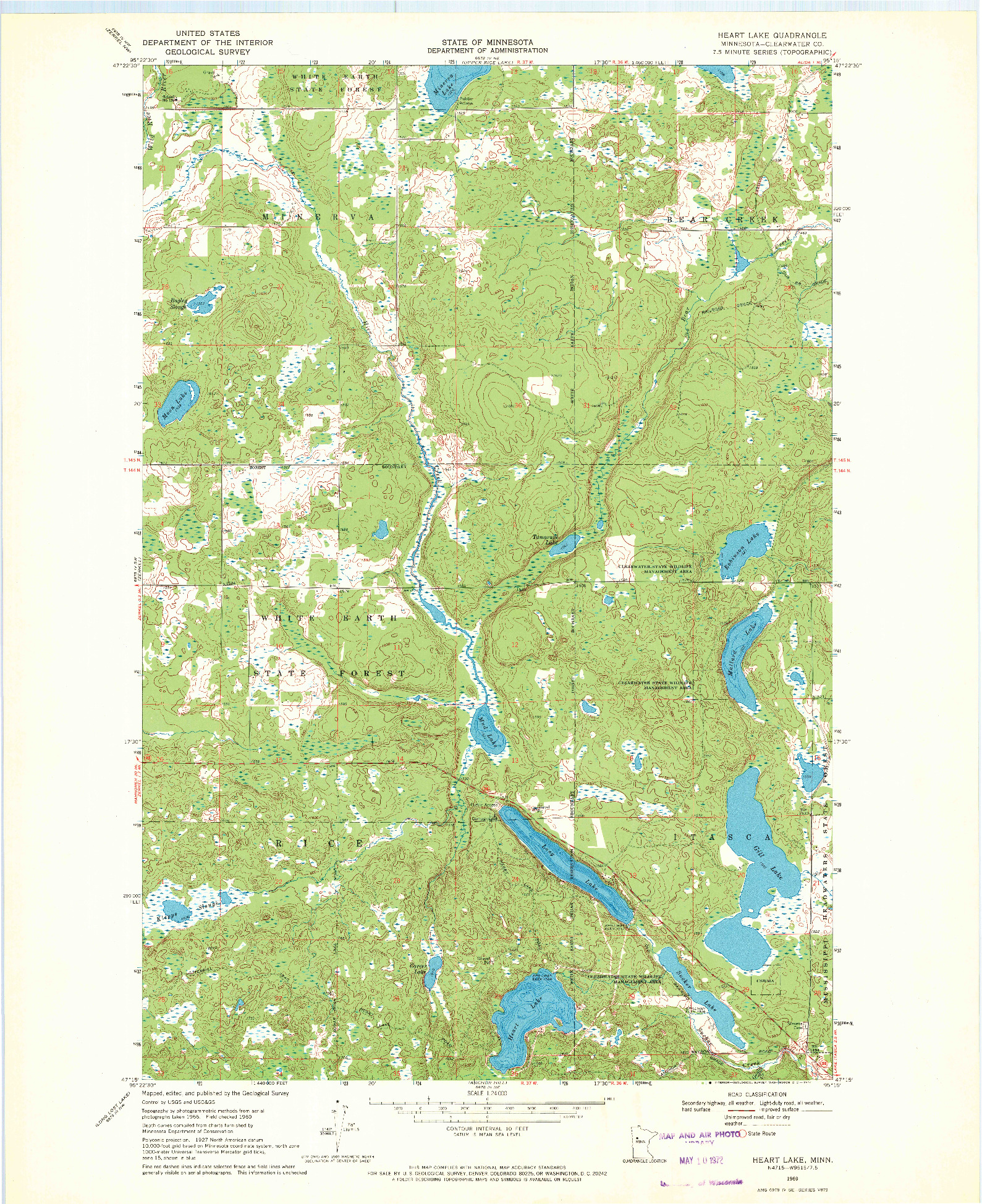 USGS 1:24000-SCALE QUADRANGLE FOR HEART LAKE, MN 1969