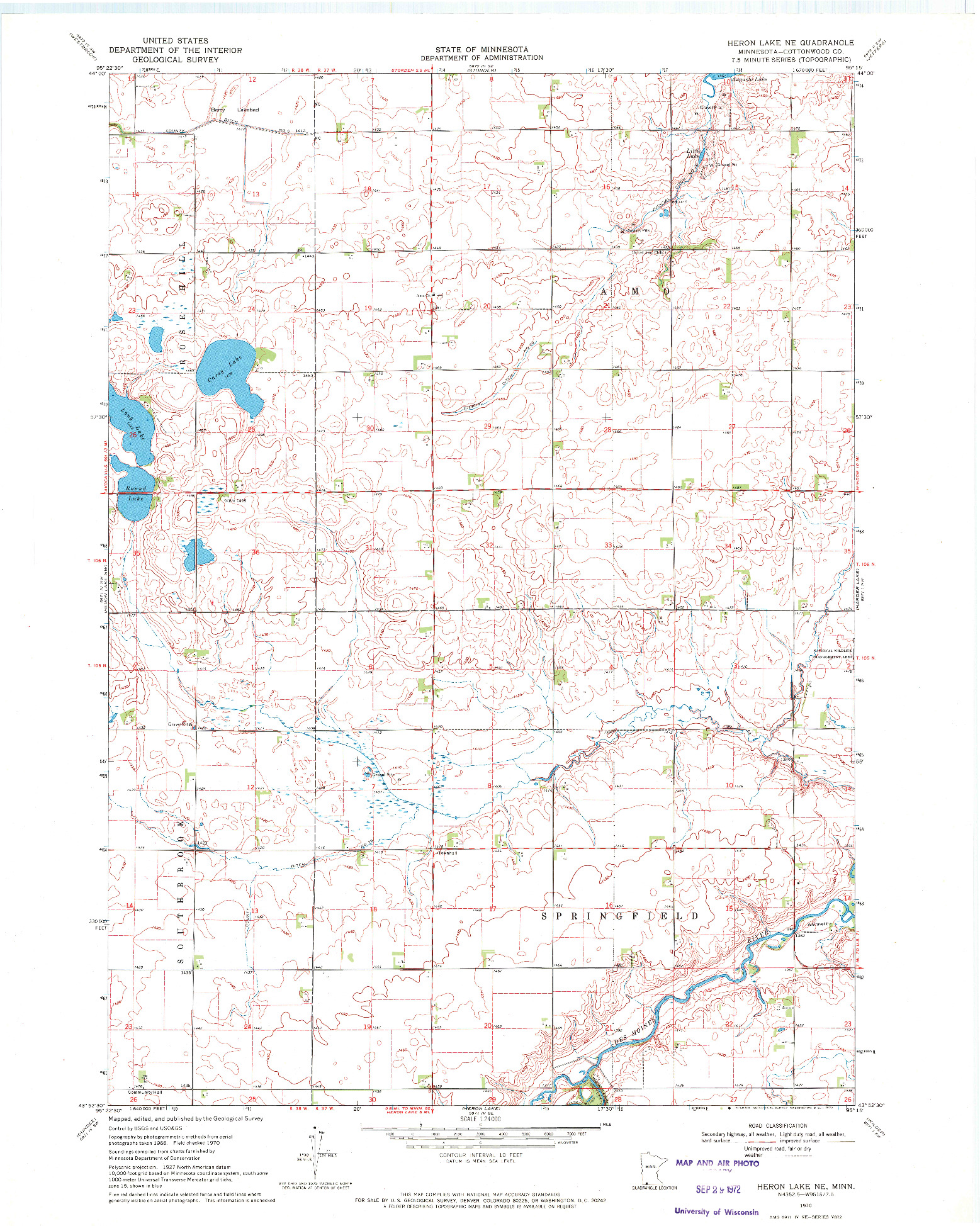 USGS 1:24000-SCALE QUADRANGLE FOR HERON LAKE NE, MN 1970