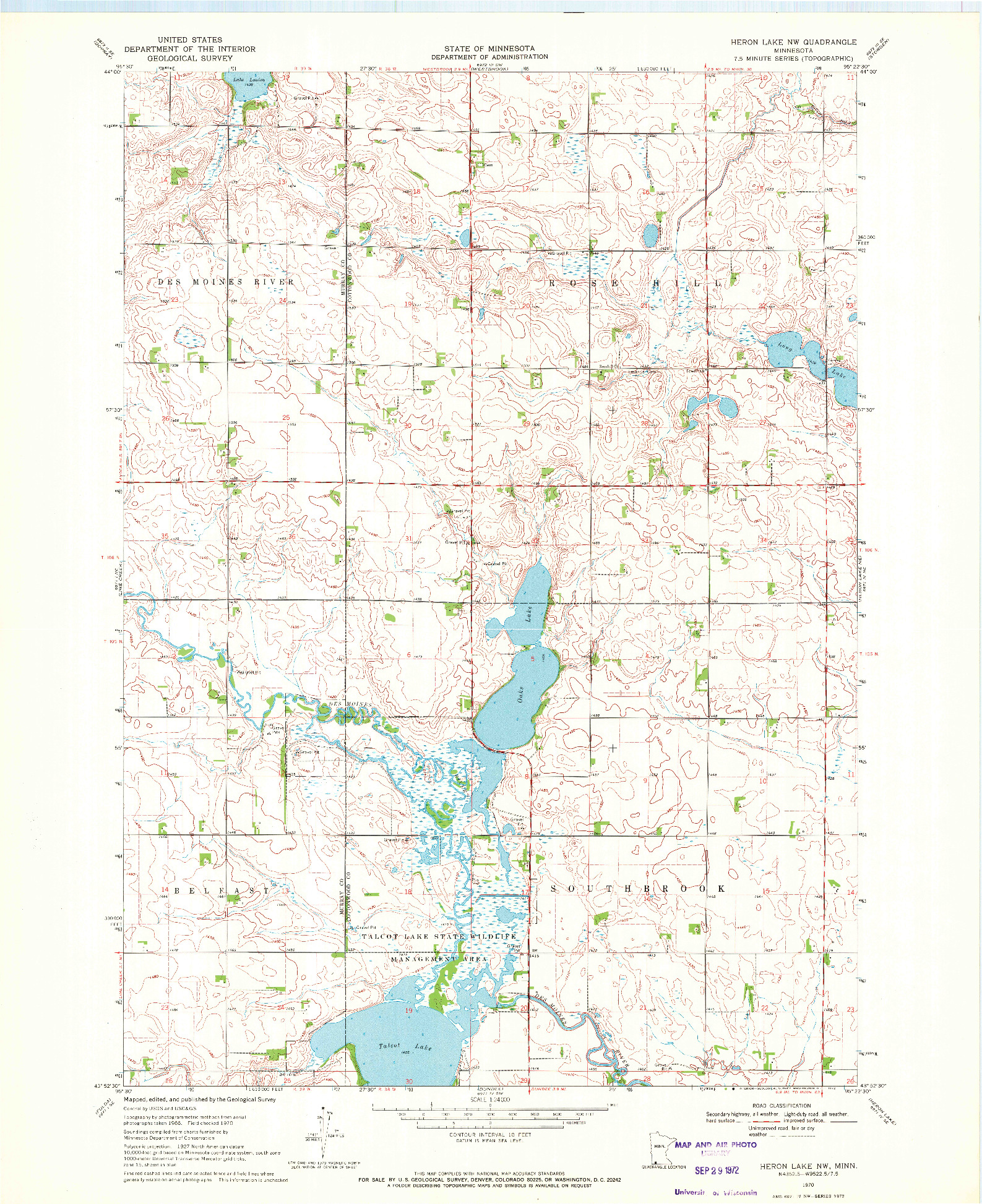 USGS 1:24000-SCALE QUADRANGLE FOR HERON LAKE NW, MN 1970