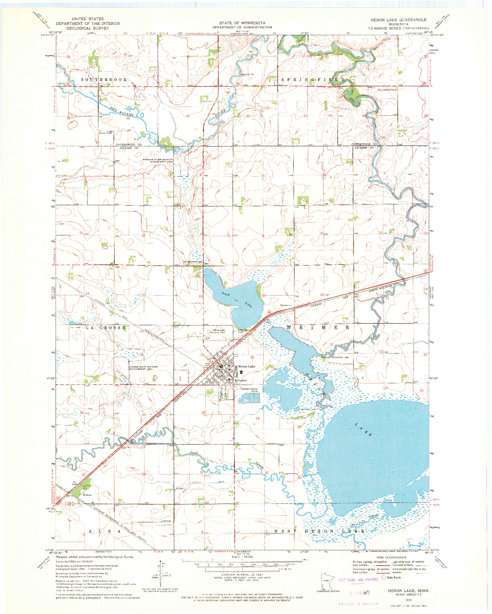 USGS 1:24000-SCALE QUADRANGLE FOR HERON LAKE, MN 1970