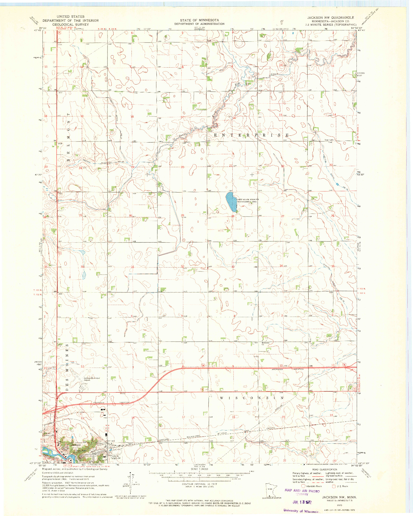 USGS 1:24000-SCALE QUADRANGLE FOR JACKSON NW, MN 1970