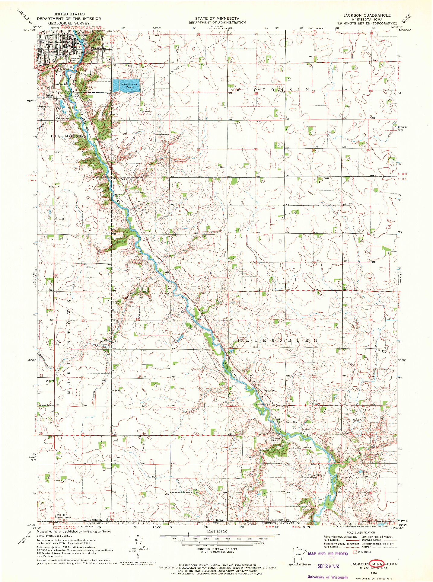 USGS 1:24000-SCALE QUADRANGLE FOR JACKSON, MN 1970