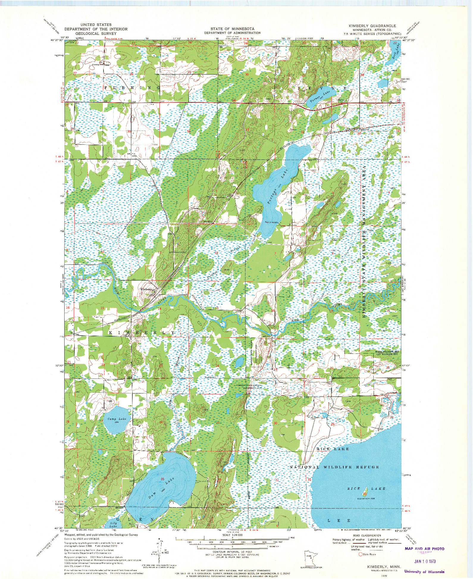 USGS 1:24000-SCALE QUADRANGLE FOR KIMBERLY, MN 1970