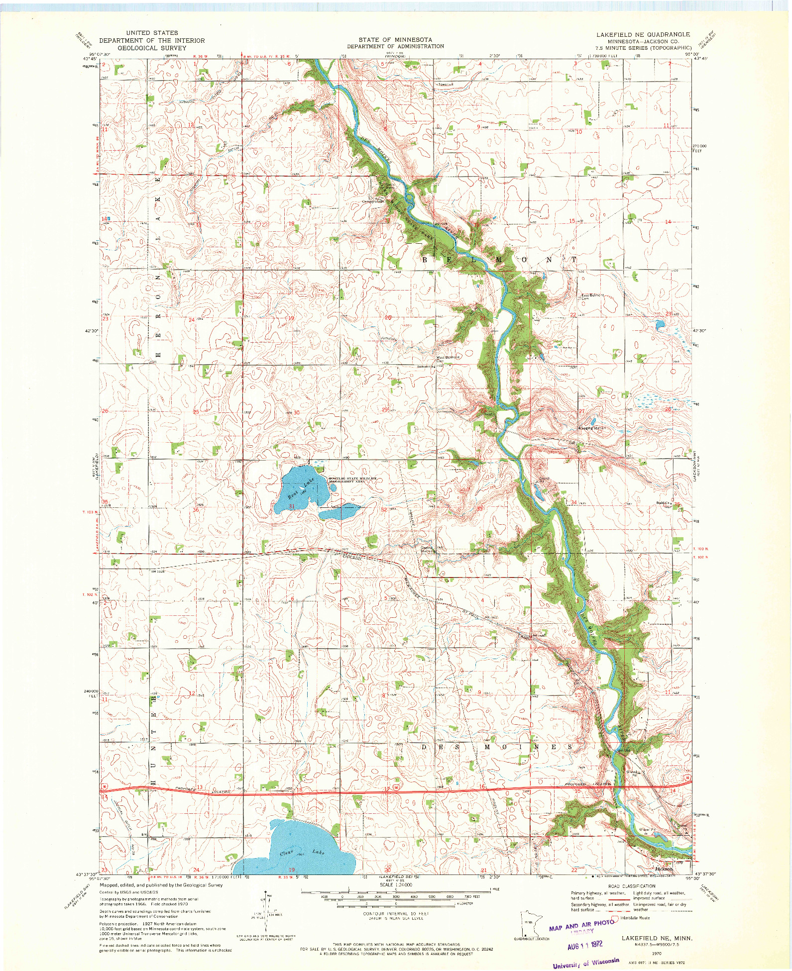 USGS 1:24000-SCALE QUADRANGLE FOR LAKEFIELD NE, MN 1970