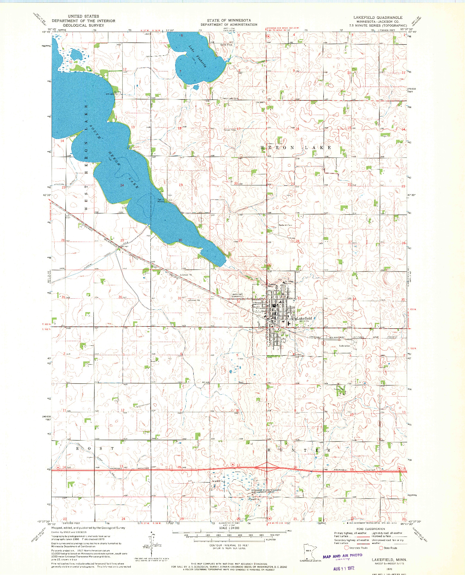 USGS 1:24000-SCALE QUADRANGLE FOR LAKEFIELD, MN 1970