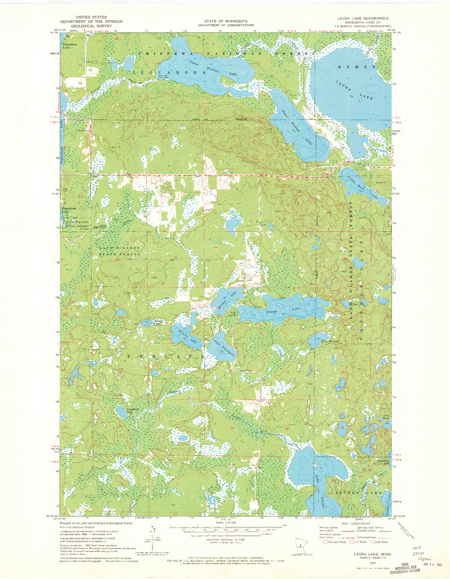 USGS 1:24000-SCALE QUADRANGLE FOR LAURA LAKE, MN 1970