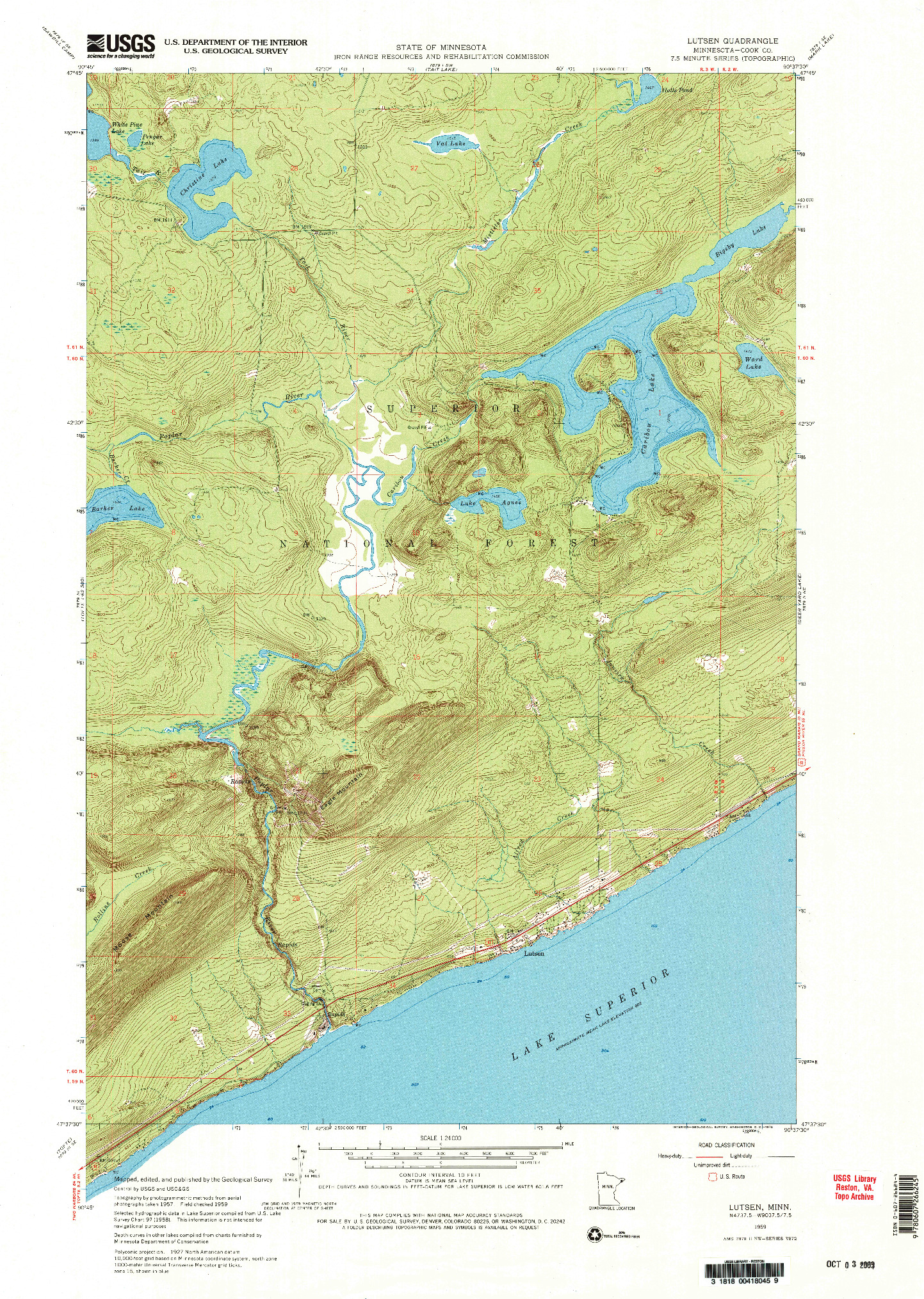 USGS 1:24000-SCALE QUADRANGLE FOR LUTSEN, MN 1959