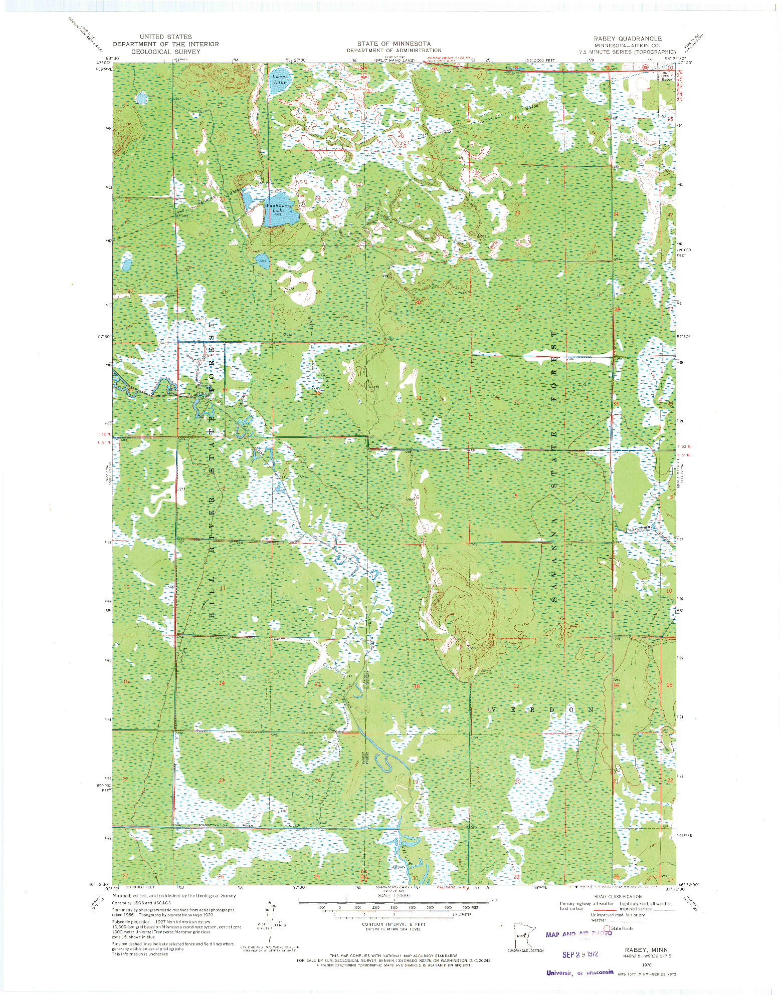 USGS 1:24000-SCALE QUADRANGLE FOR RABEY, MN 1970