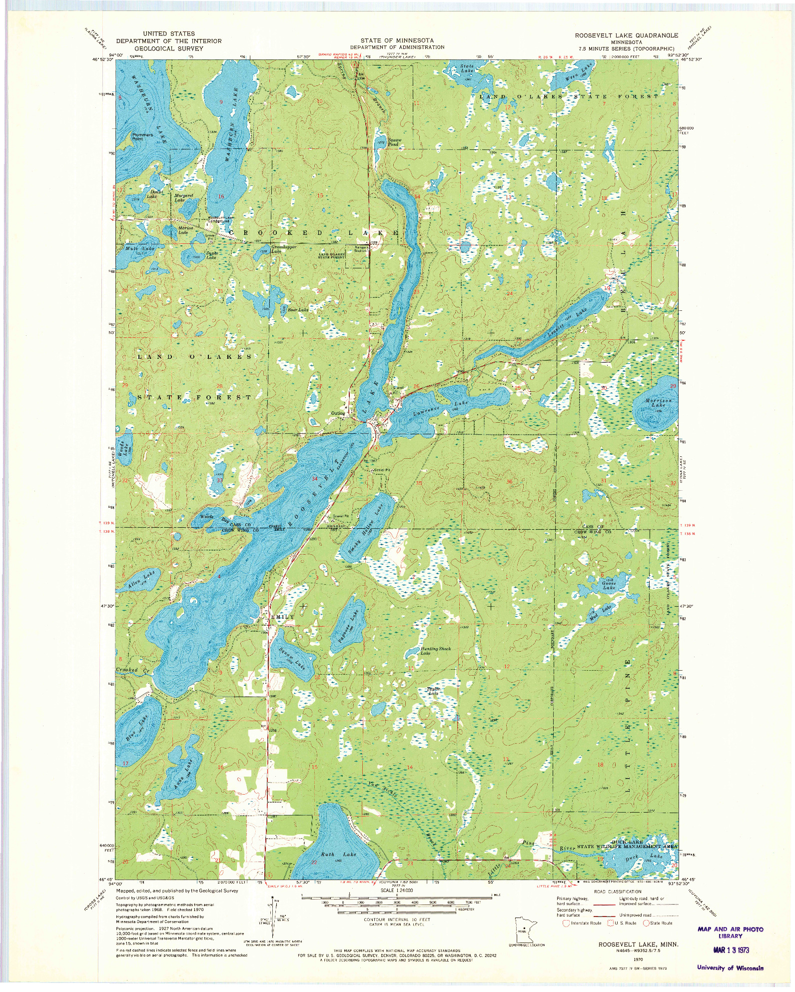 USGS 1:24000-SCALE QUADRANGLE FOR ROOSEVELT LAKE, MN 1970