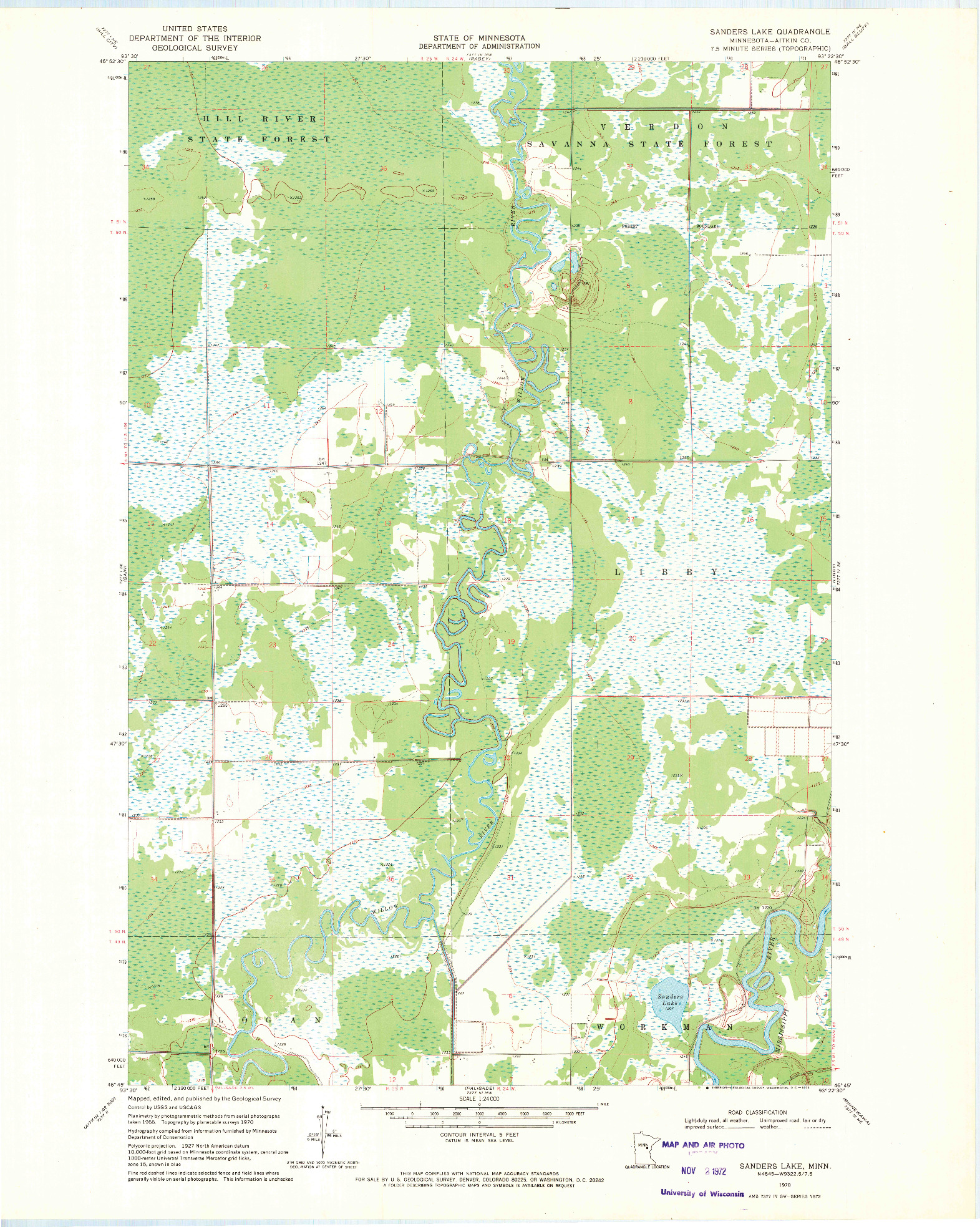 USGS 1:24000-SCALE QUADRANGLE FOR SANDERS LAKE, MN 1970