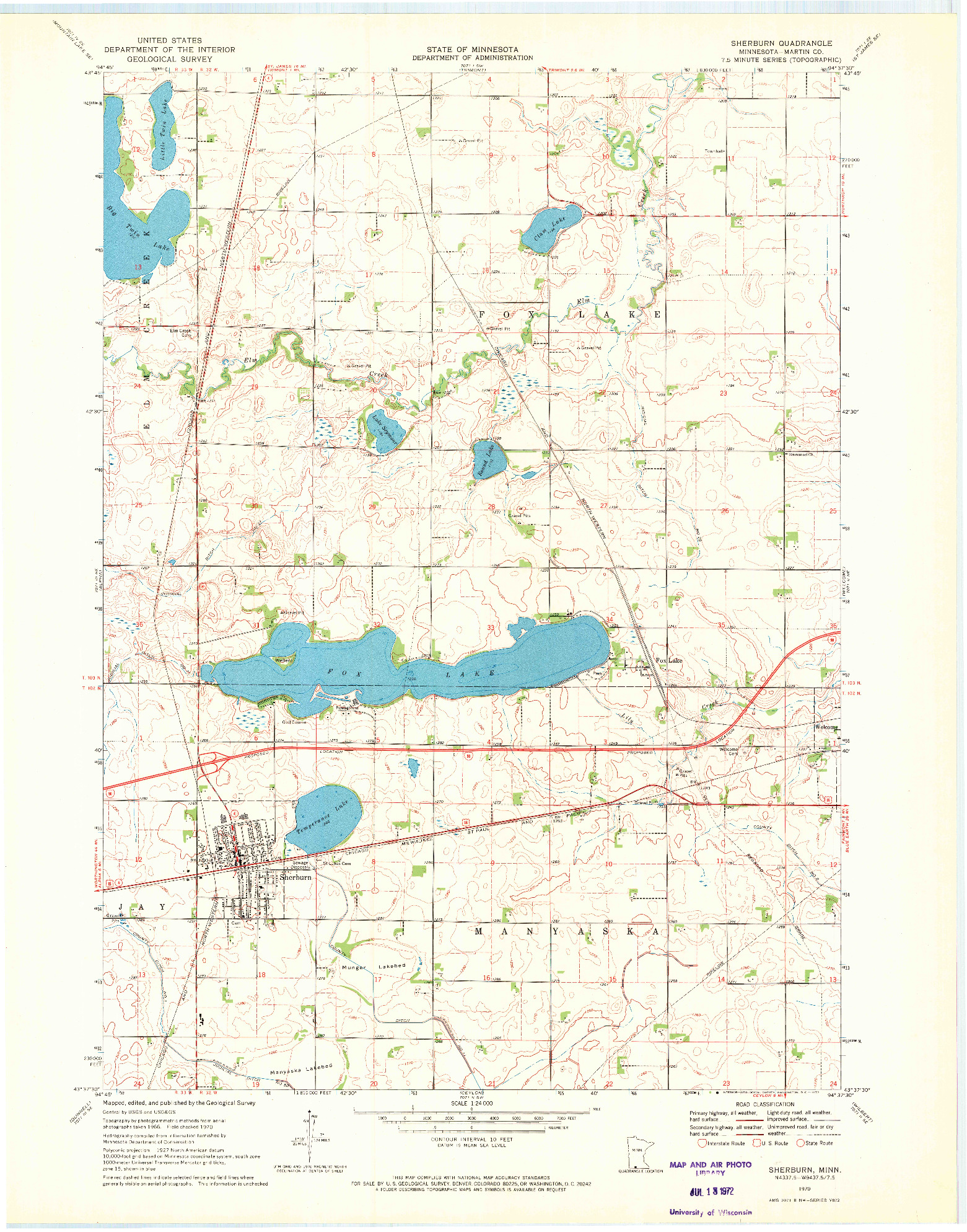 USGS 1:24000-SCALE QUADRANGLE FOR SHERBURN, MN 1970