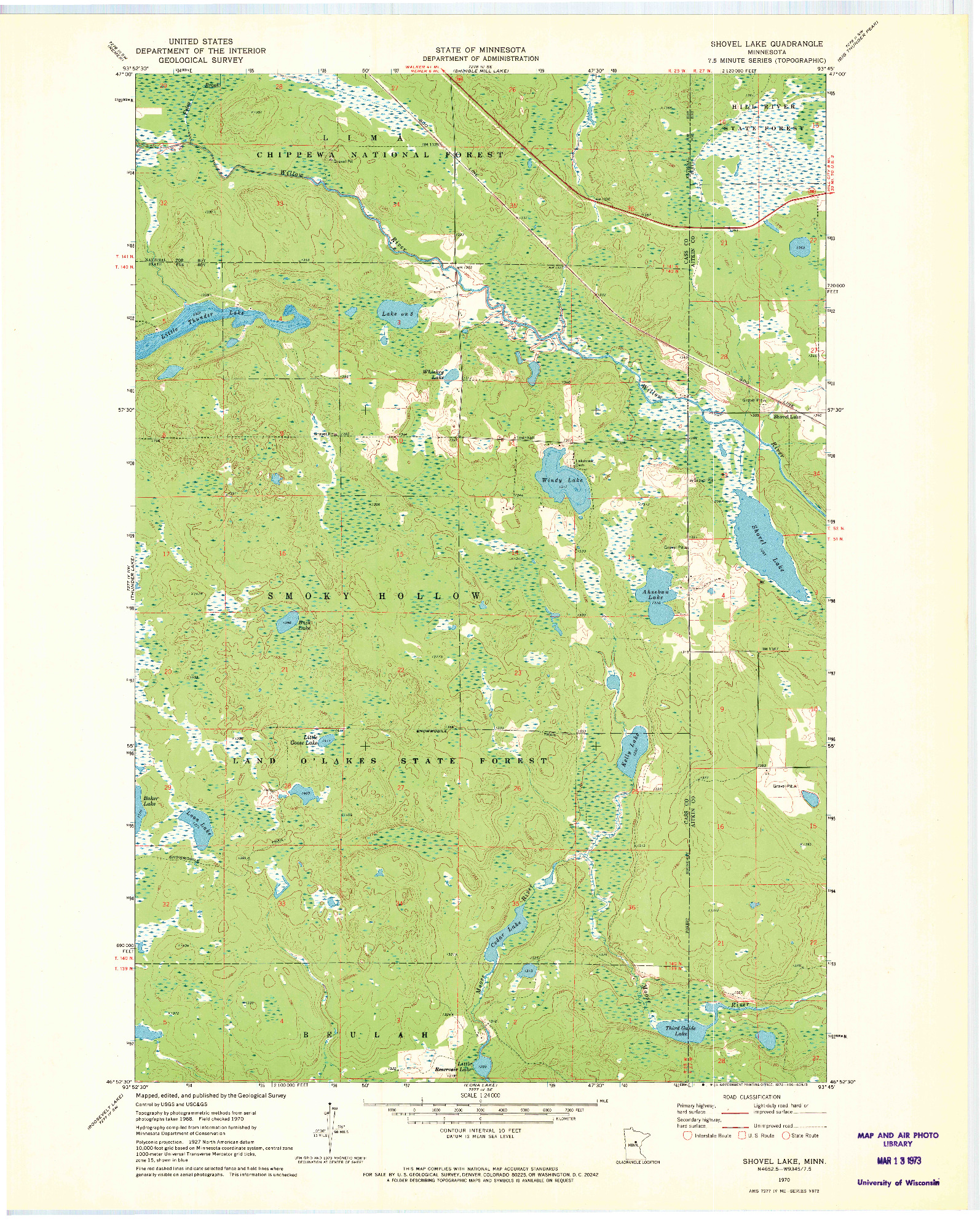 USGS 1:24000-SCALE QUADRANGLE FOR SHOVEL LAKE, MN 1970