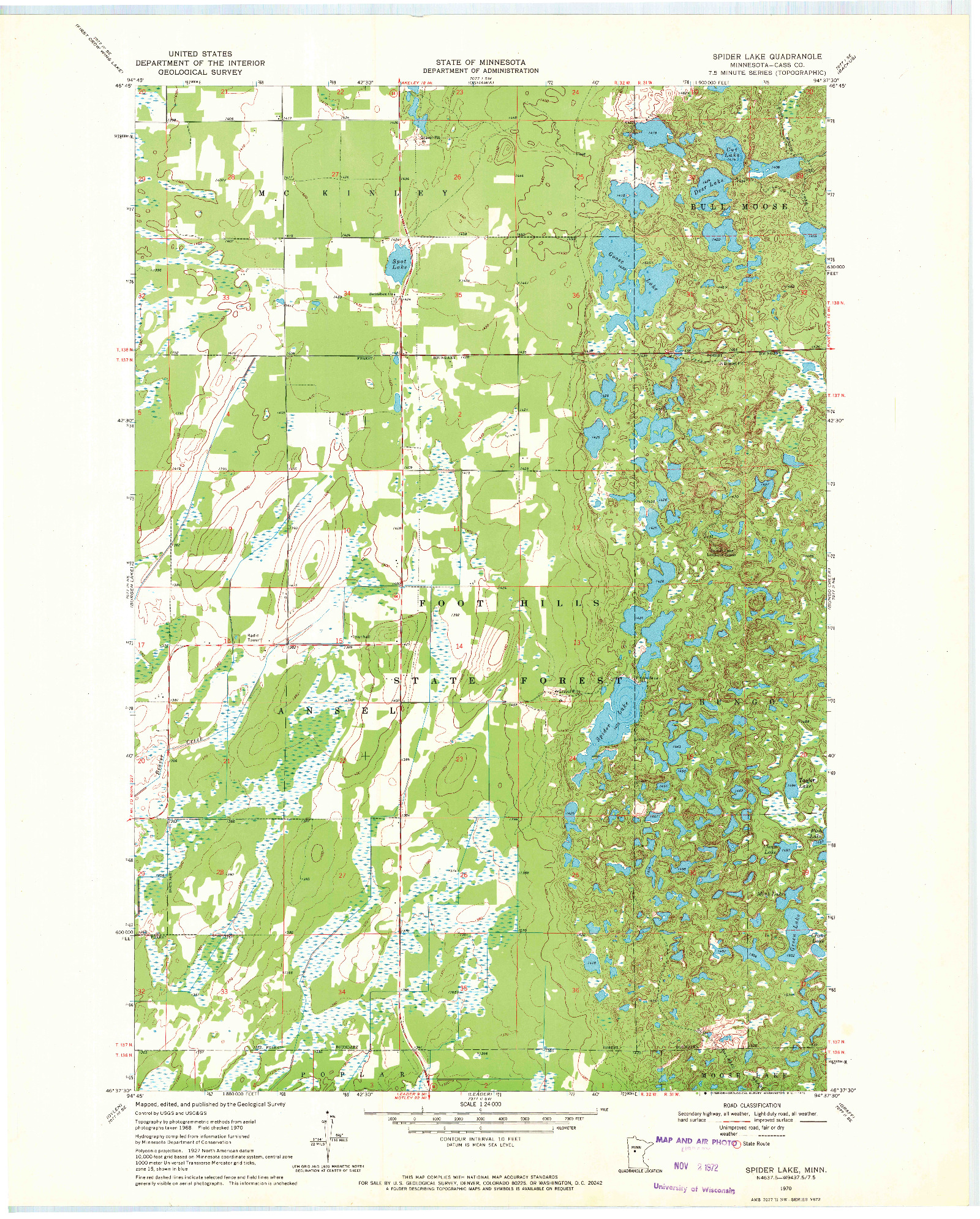 USGS 1:24000-SCALE QUADRANGLE FOR SPIDER LAKE, MN 1970