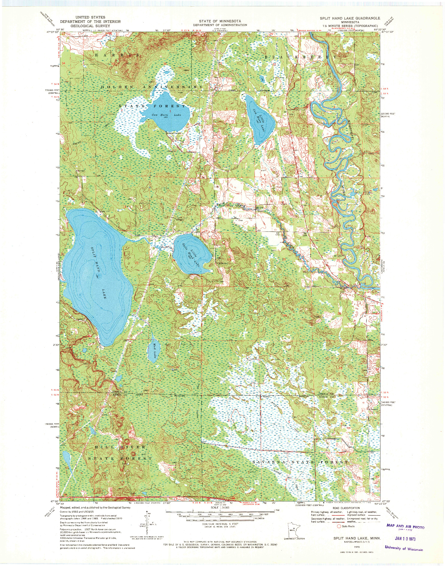 USGS 1:24000-SCALE QUADRANGLE FOR SPLIT HAND LAKE, MN 1970