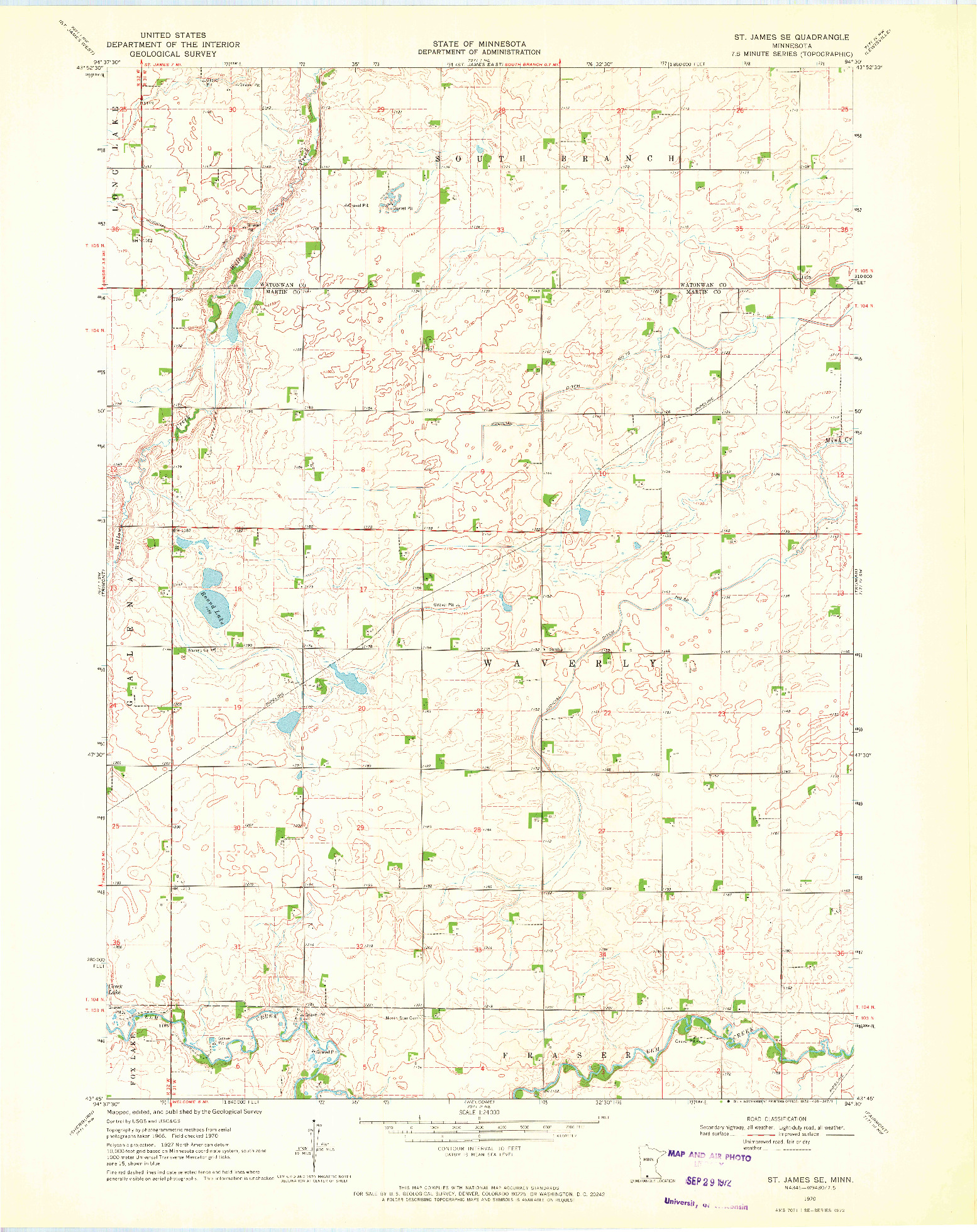 USGS 1:24000-SCALE QUADRANGLE FOR ST JAMES SE, MN 1970