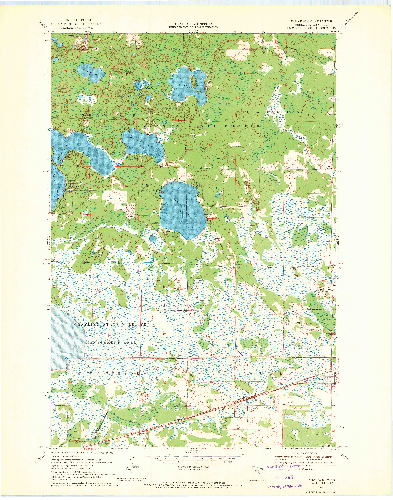 USGS 1:24000-SCALE QUADRANGLE FOR TAMARACK, MN 1970