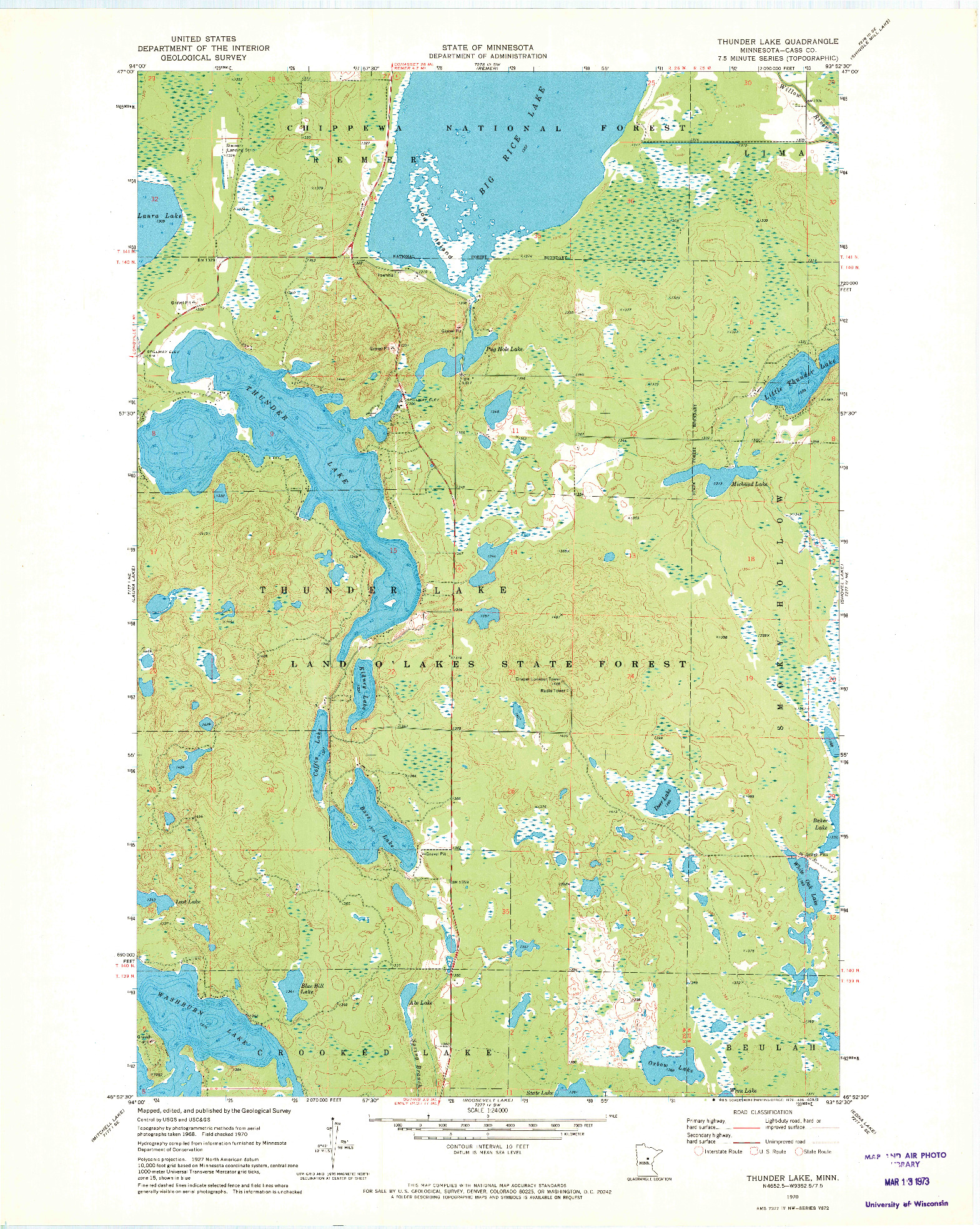 USGS 1:24000-SCALE QUADRANGLE FOR THUNDER LAKE, MN 1970