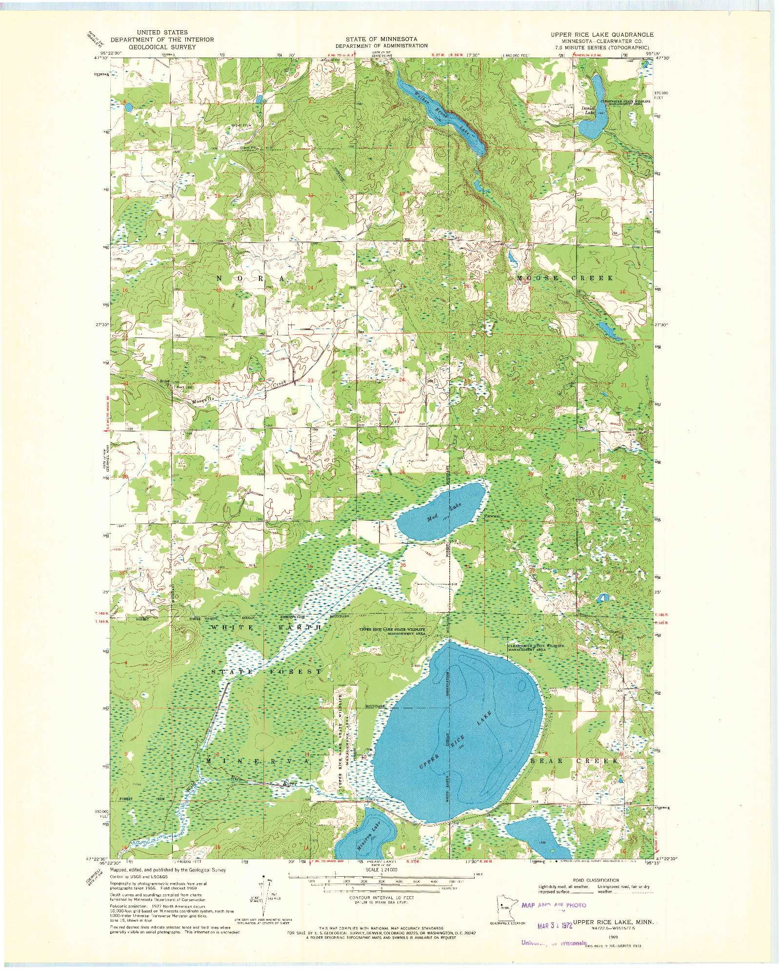 USGS 1:24000-SCALE QUADRANGLE FOR UPPER RICE LAKE, MN 1969