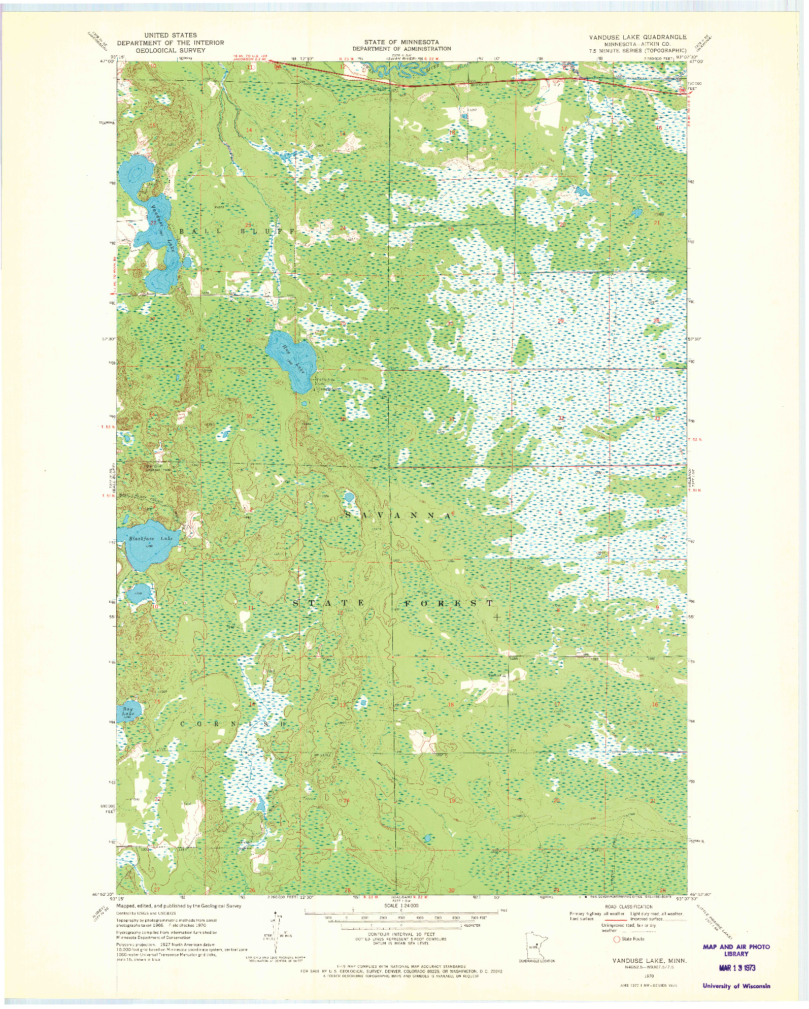 USGS 1:24000-SCALE QUADRANGLE FOR VANDUSE LAKE, MN 1970