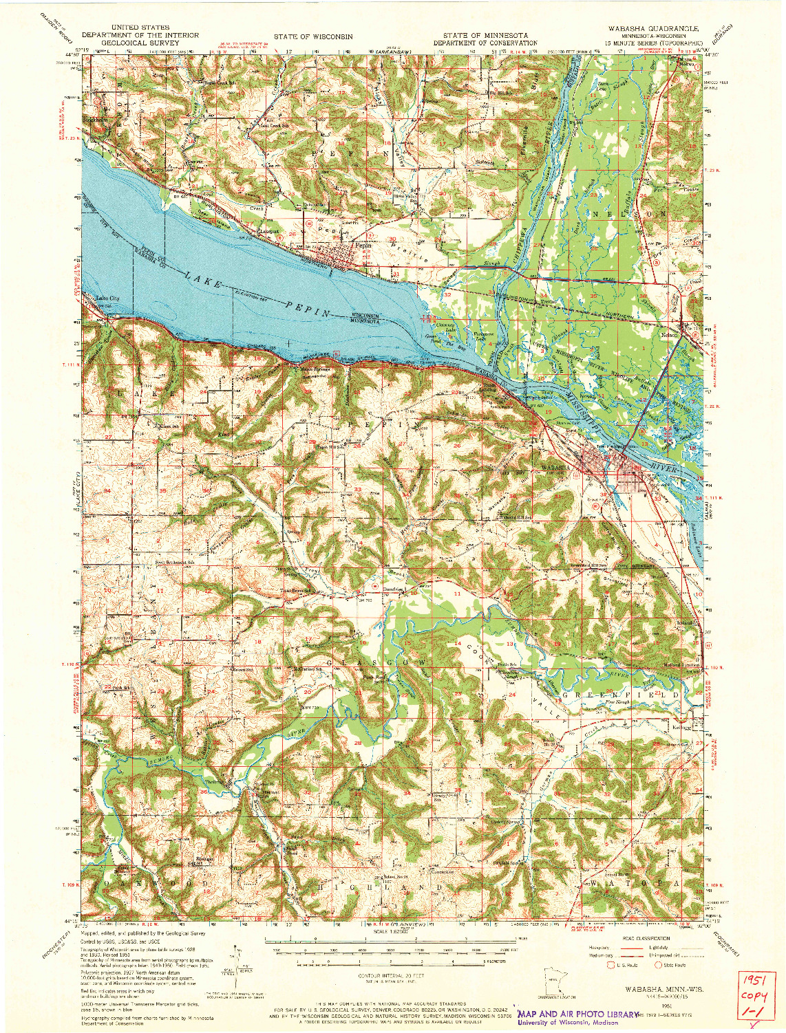 USGS 1:62500-SCALE QUADRANGLE FOR WABASHA, MN 1951